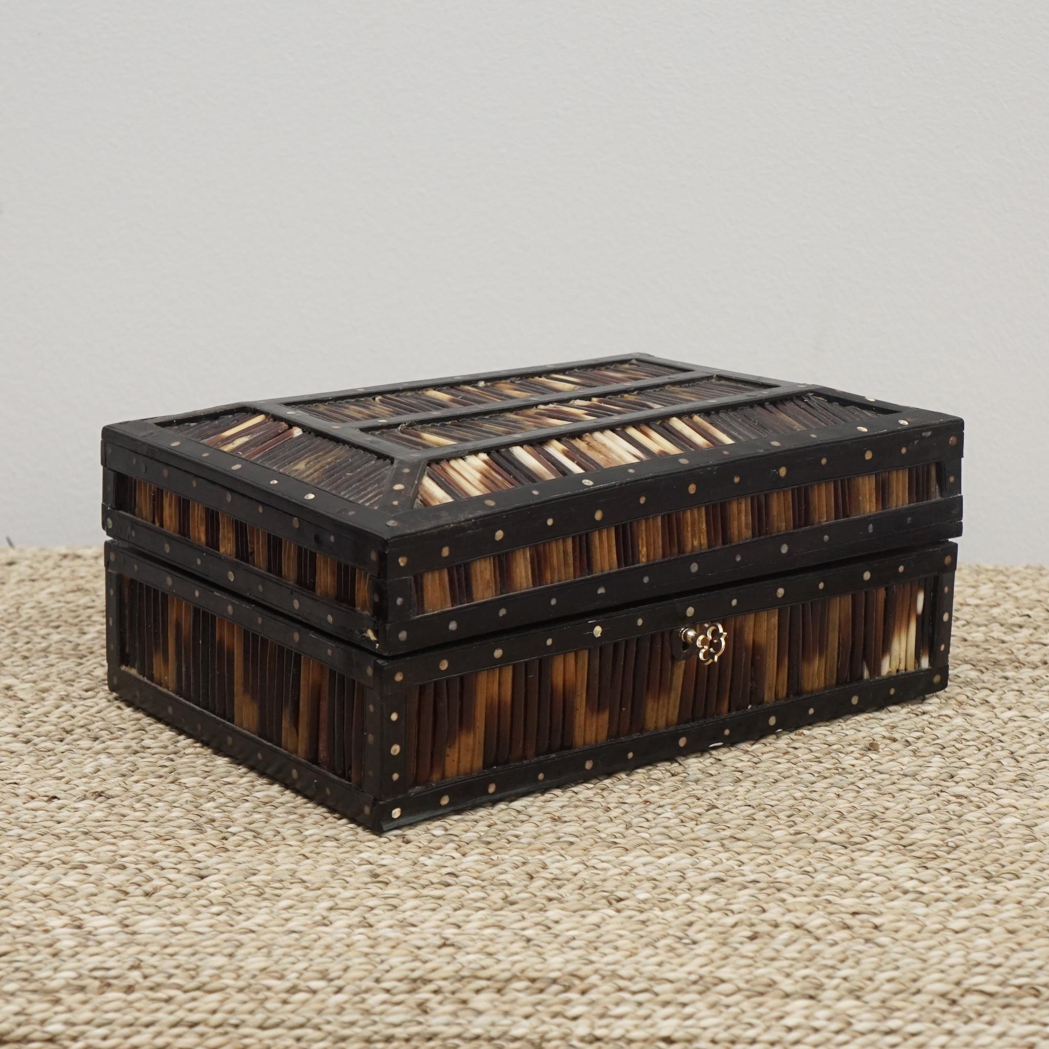 Indian Rosewood Tea Caddy with Ebony, Ivory and Porcupine Quill Detailing For Sale