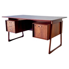 Rosewood & Teak Danish Modern Floating Top Executive Desk