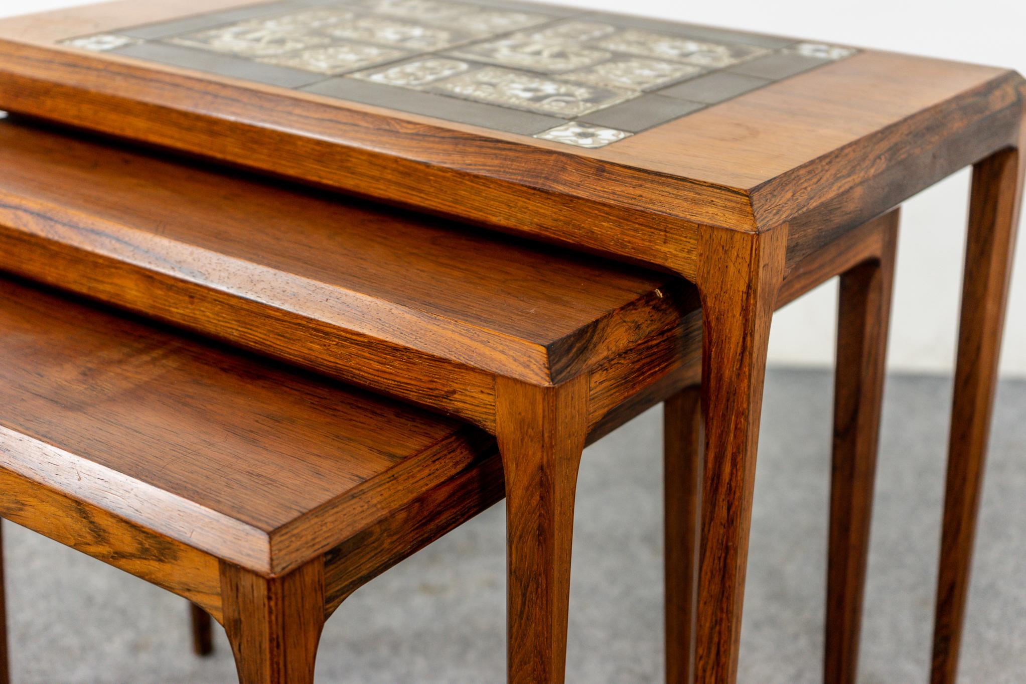 Scandinavian Modern Rosewood & Tile Nesting Tables Designed by Johannes Andersen for CFC Silkeborg For Sale