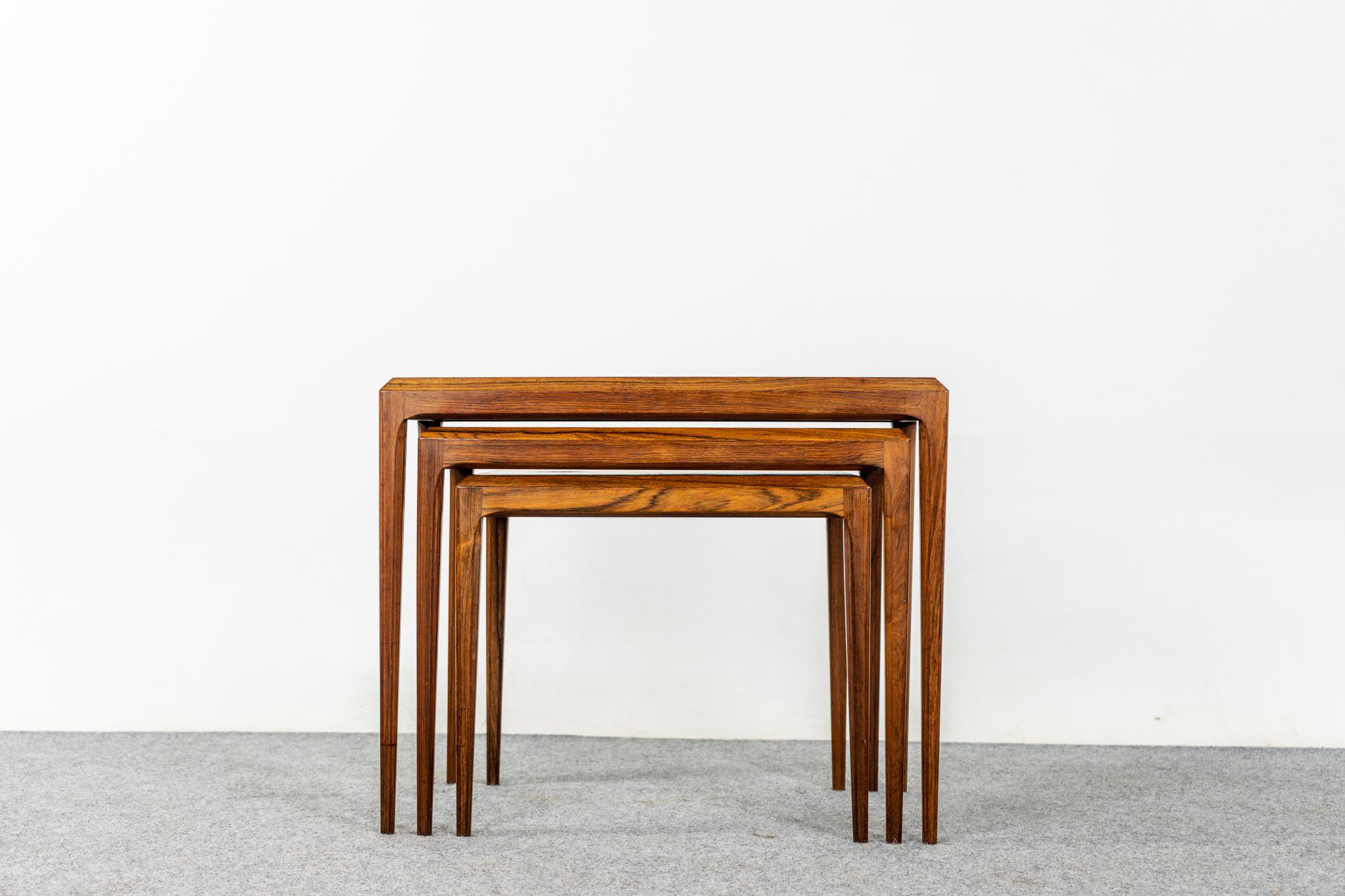 Veneer Rosewood & Tile Nesting Tables Designed by Johannes Andersen for CFC Silkeborg For Sale
