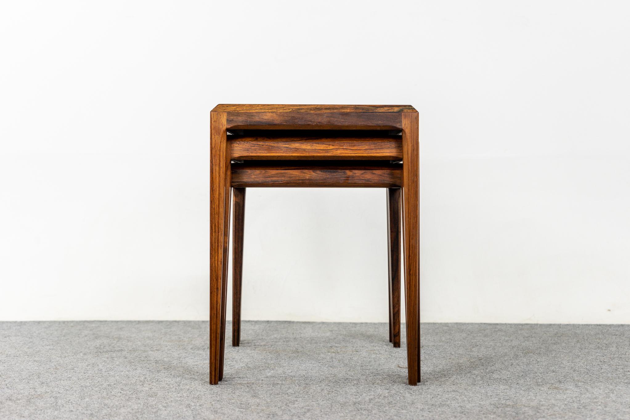 Rosewood & Tile Nesting Tables Designed by Johannes Andersen for CFC Silkeborg In Good Condition In VANCOUVER, CA