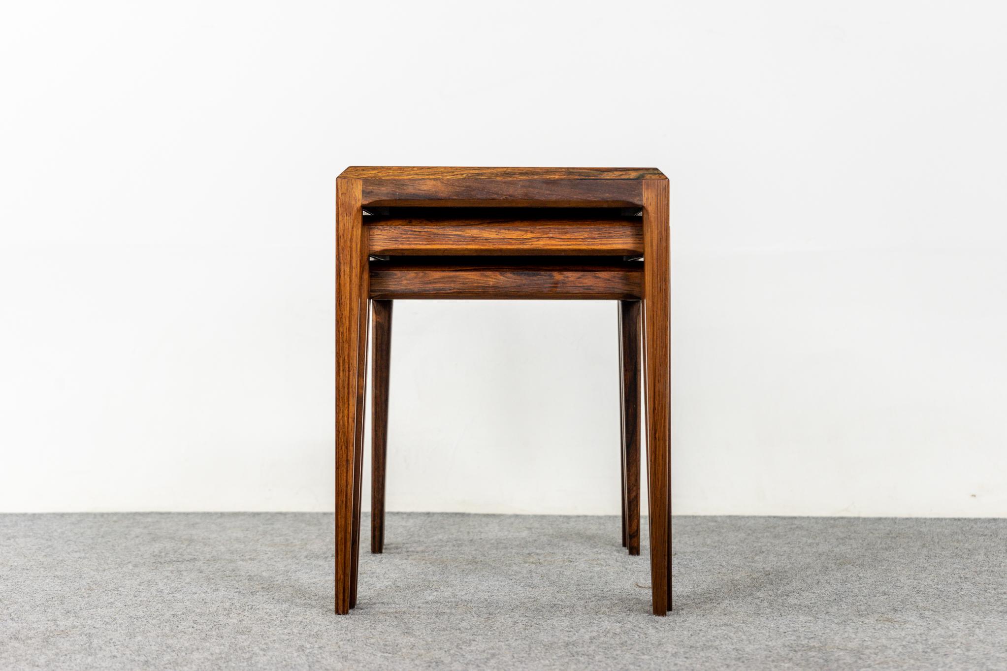 Rosewood & Tile Nesting Tables Designed by Johannes Andersen for CFC Silkeborg In Good Condition For Sale In VANCOUVER, CA