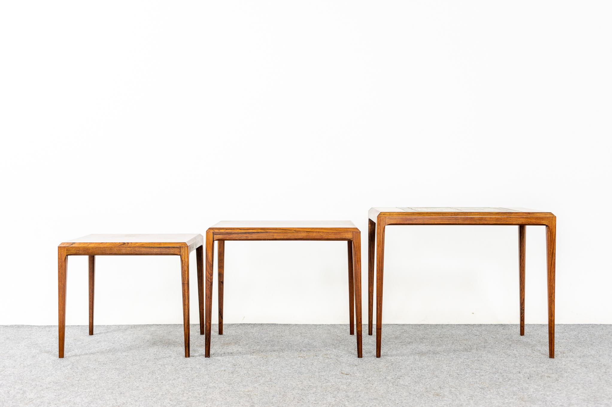 Mid-20th Century Rosewood & Tile Nesting Tables Designed by Johannes Andersen for CFC Silkeborg For Sale