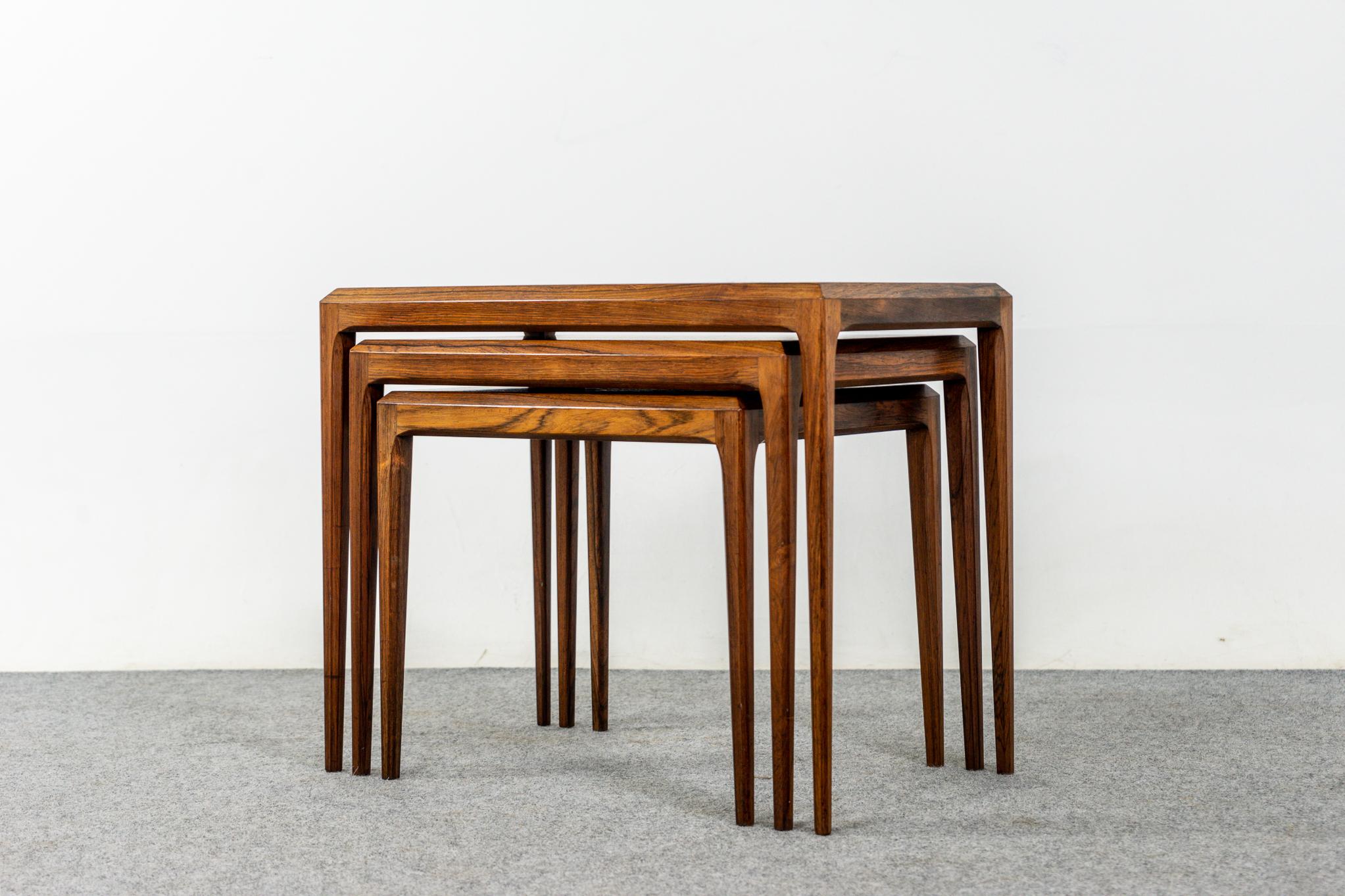 Rosewood & Tile Nesting Tables Designed by Johannes Andersen for CFC Silkeborg For Sale 1