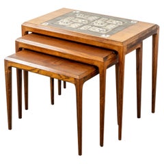 Rosewood & Tile Nesting Tables Designed by Johannes Andersen for CFC Silkeborg