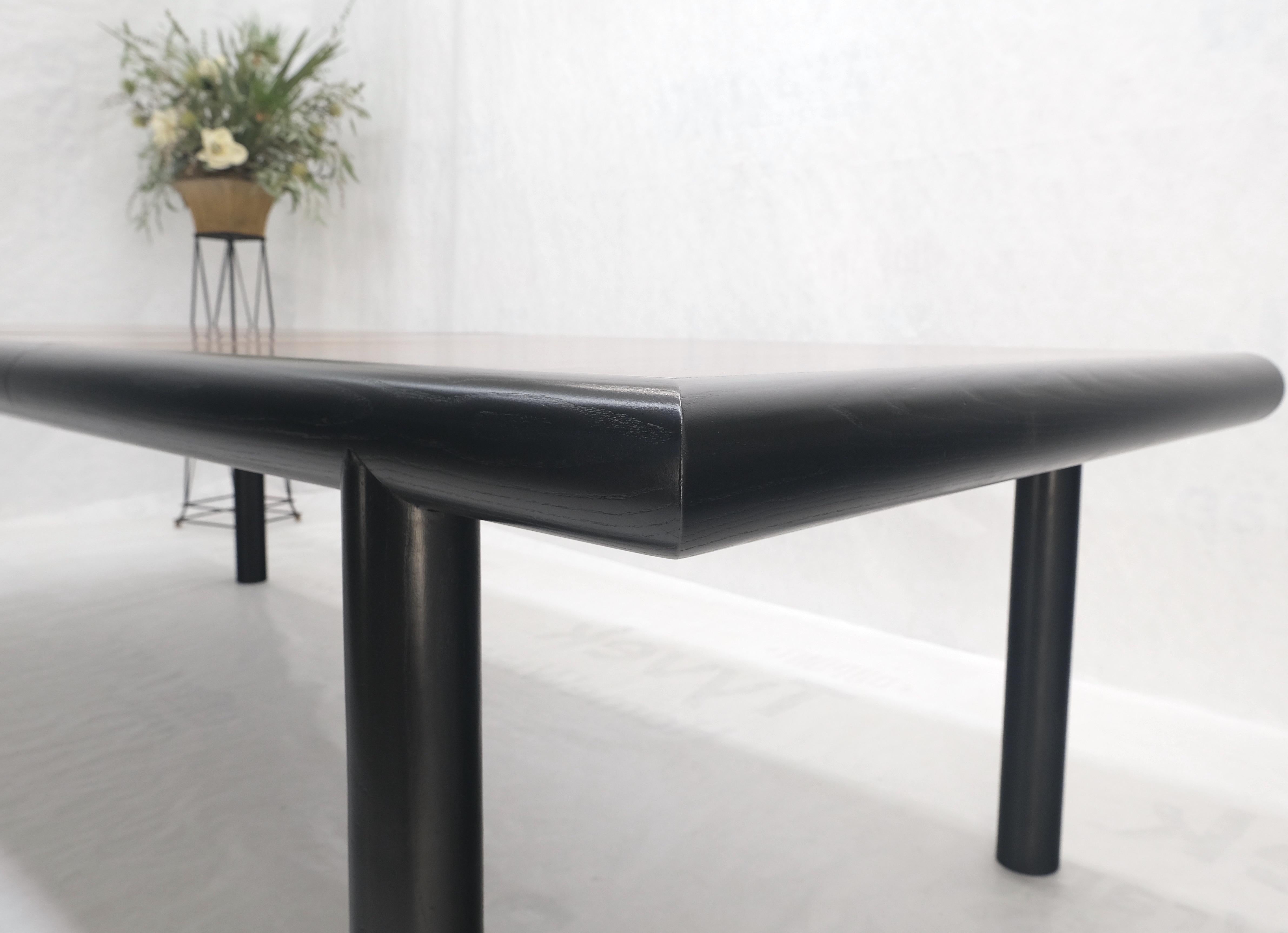 Rosewood Top Black Lacquer Base Massive Cylinder Shape Legs Dining Table MINT! For Sale 3