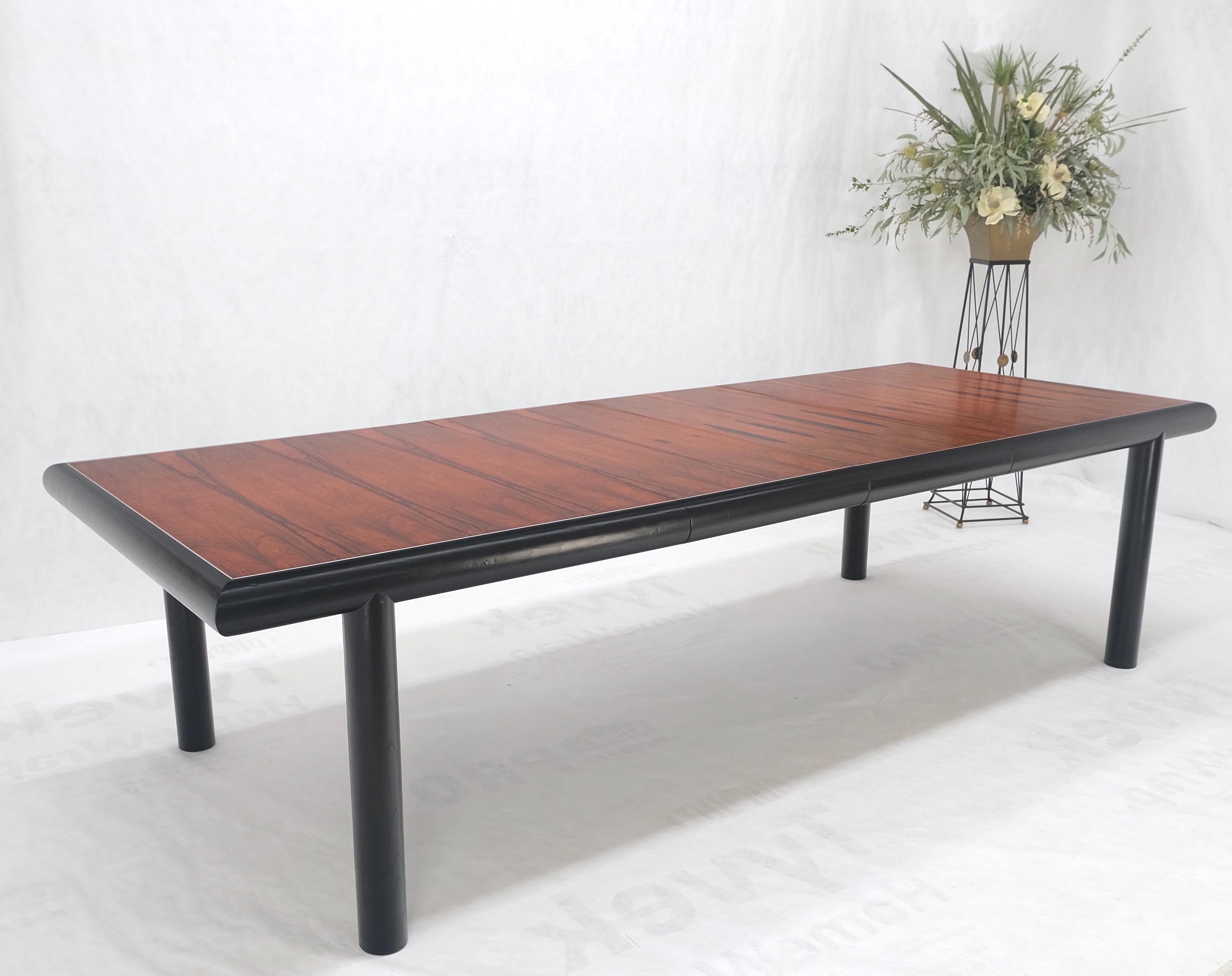 Rosewood Top Black Lacquer Base Massive Cylinder Shape Legs Dining Table MINT! For Sale 4