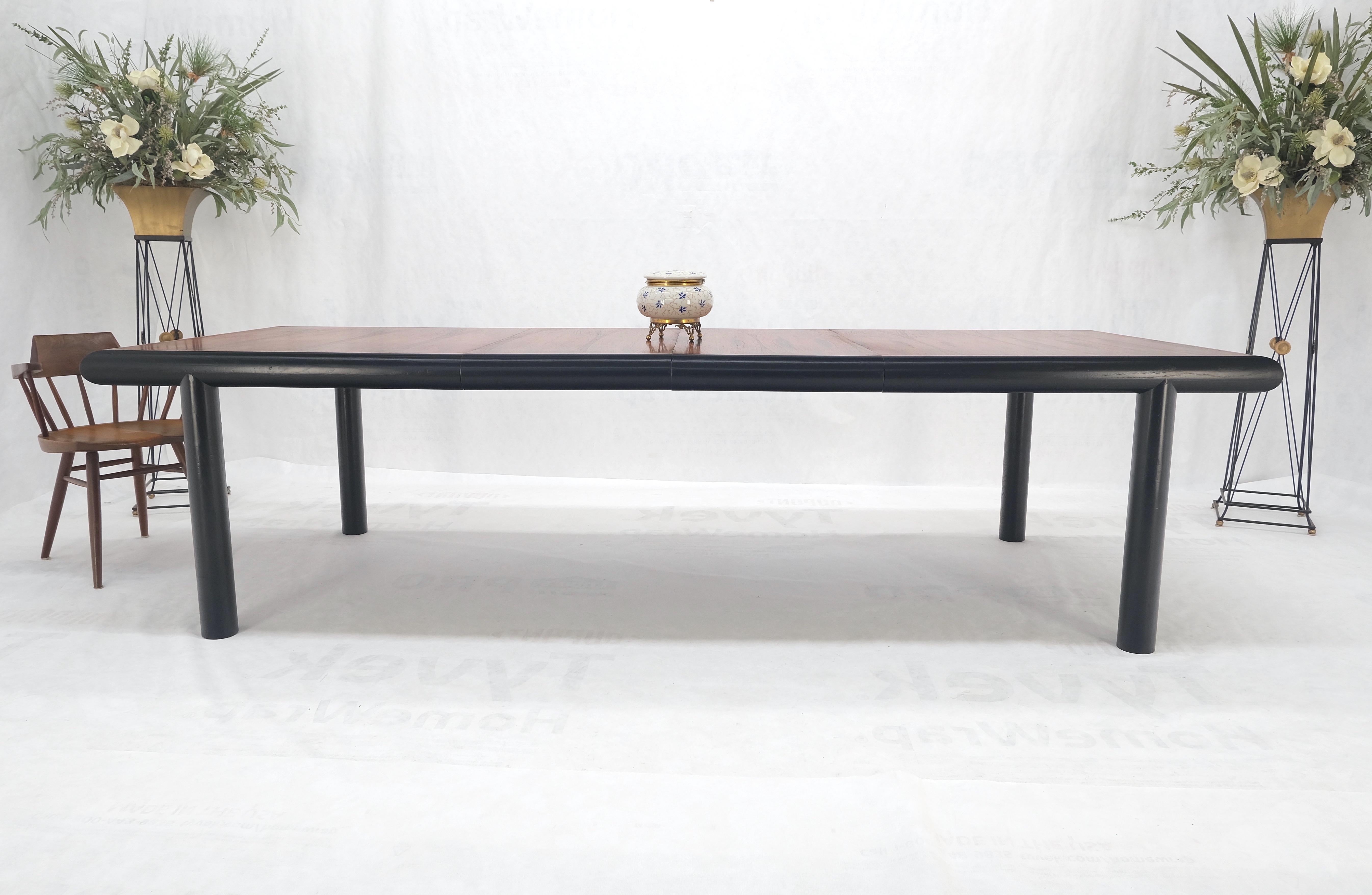 Rosewood Top Black Lacquer Base Massive Cylinder Shape Legs Dining Table MINT! For Sale 5