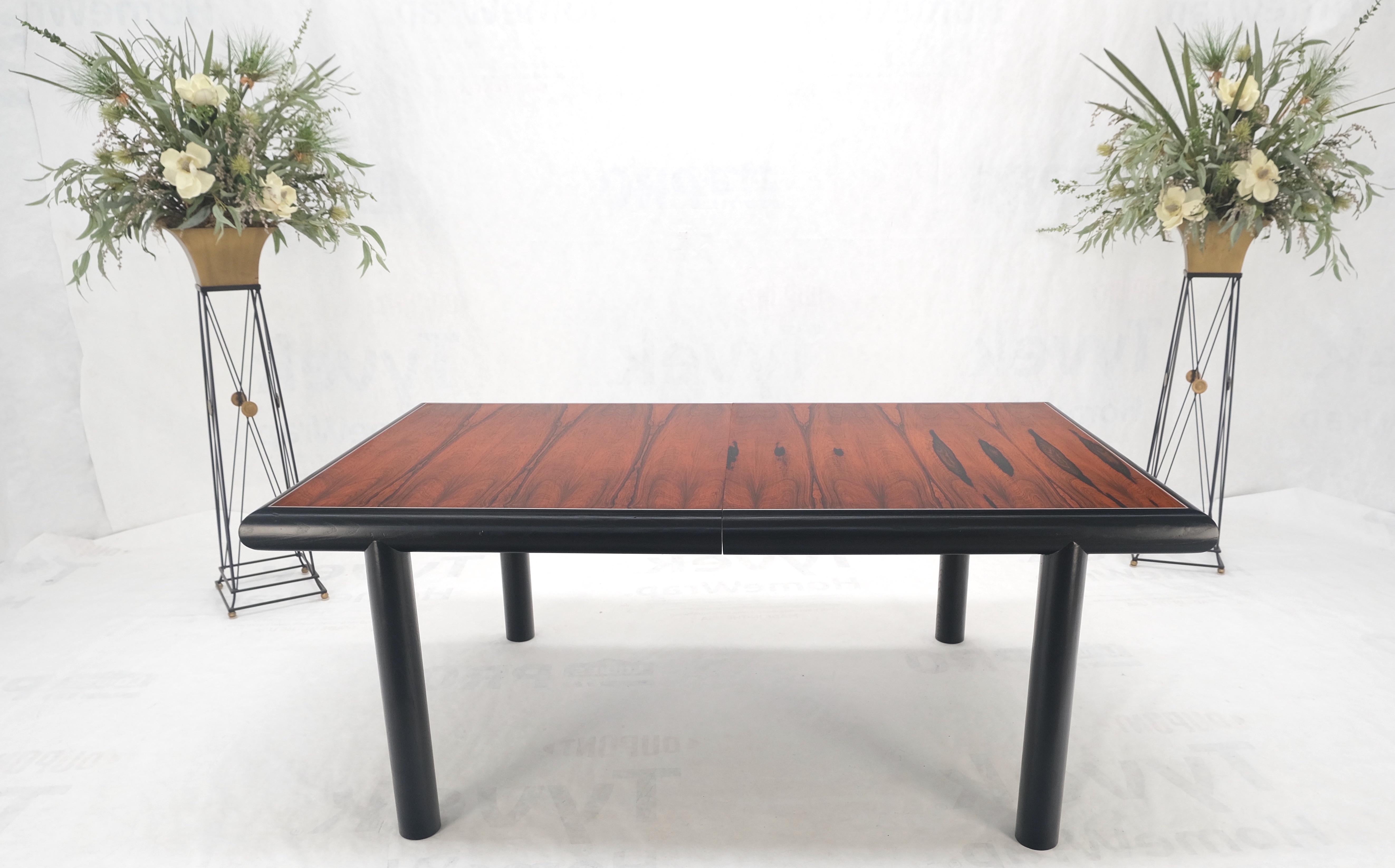 Mid-Century Modern Rosewood Top Black Lacquer Base Massive Cylinder Shape Legs Dining Table MINT! For Sale