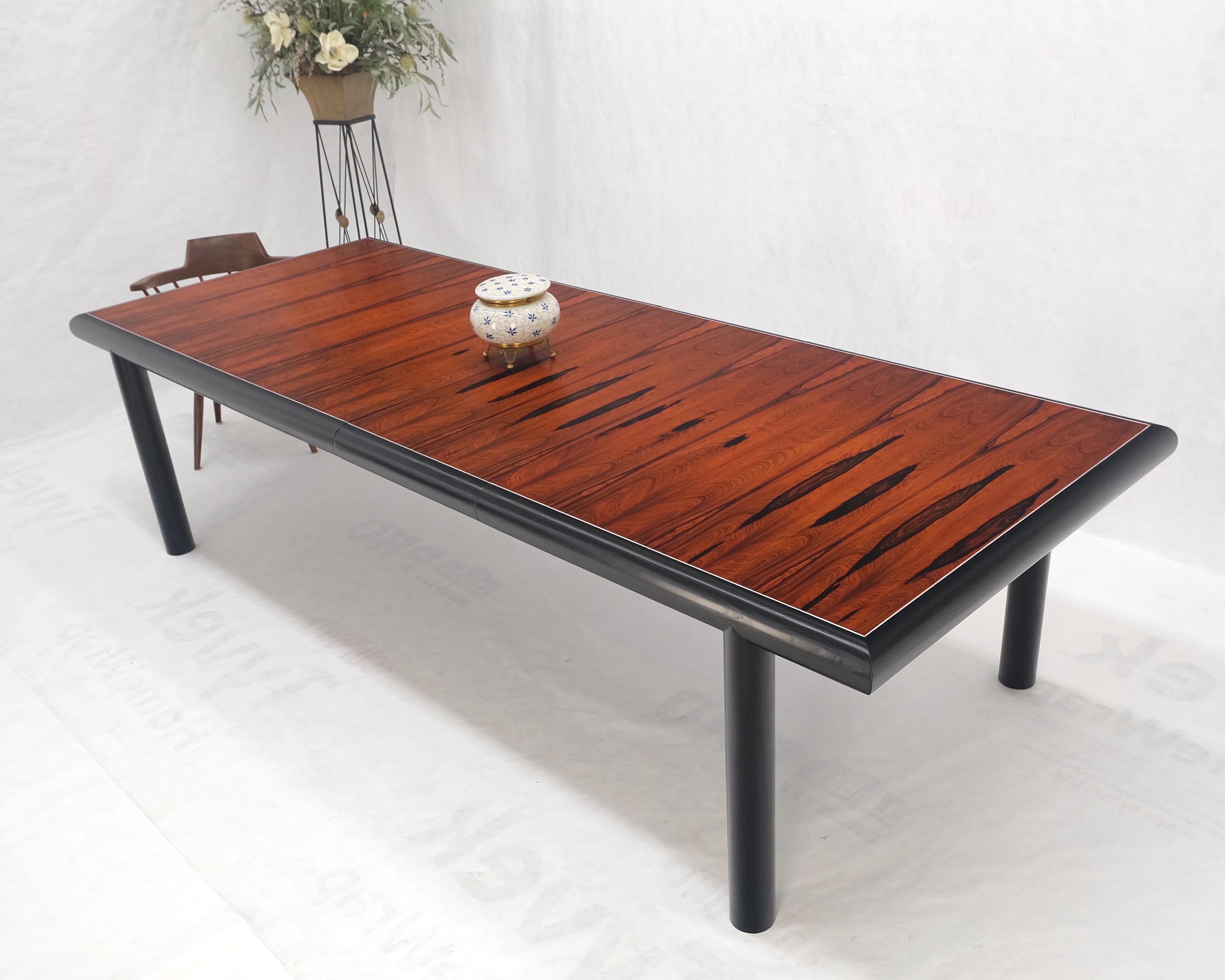 Lacquered Rosewood Top Black Lacquer Base Massive Cylinder Shape Legs Dining Table MINT! For Sale