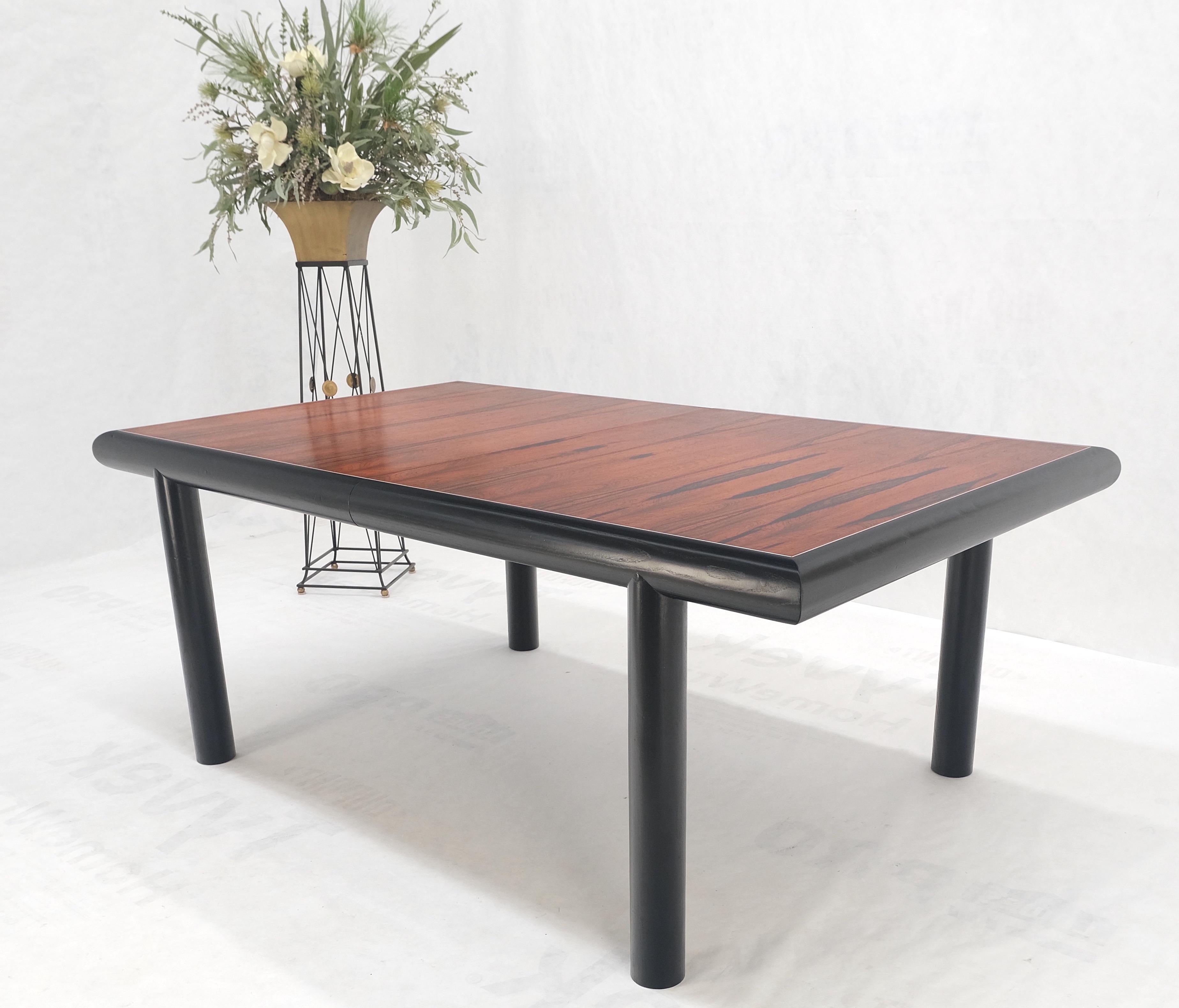 Rosewood Top Black Lacquer Base Massive Cylinder Shape Legs Dining Table MINT! For Sale 1