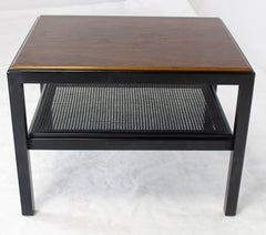 Rosewood Top Black Lacquer Base with Cane Shelf Side Coffee Table
