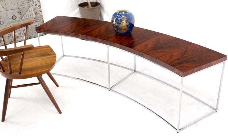 Rosewood Top Chrome Base Curved Shape Milo Baughman Coffee Table For Sale 4