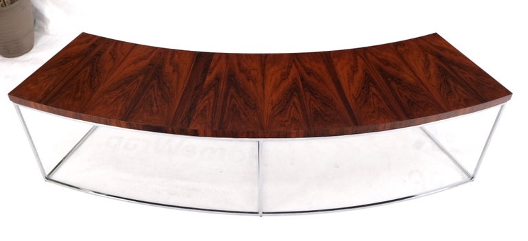 Rosewood Top Chrome Base Curved Shape Milo Baughman Coffee Table For Sale 5