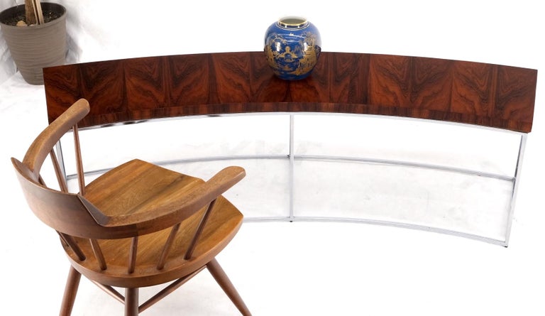 Rosewood Top Chrome Base Curved Shape Milo Baughman Coffee Table For Sale 8