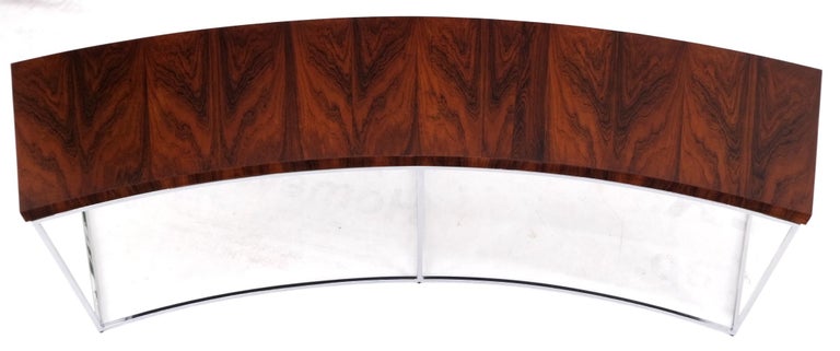Rosewood top chrome base curved shape Milo Baughman coffee table.