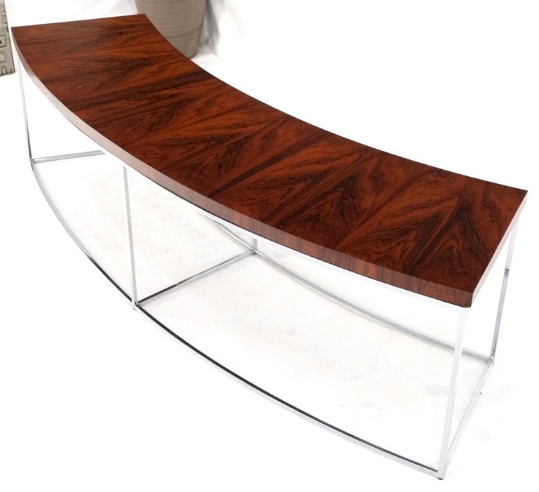 Mid-Century Modern Rosewood Top Chrome Base Curved Shape Milo Baughman Coffee Table For Sale