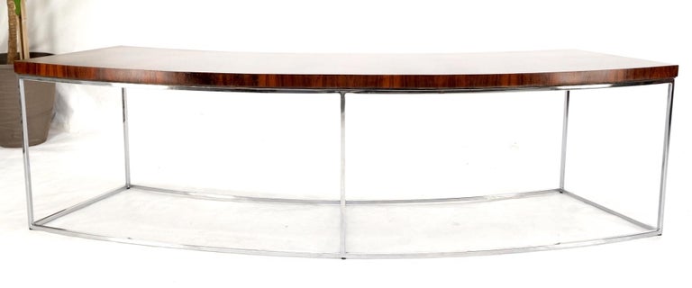 American Rosewood Top Chrome Base Curved Shape Milo Baughman Coffee Table For Sale