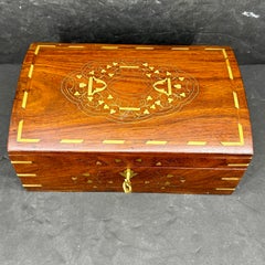 Rosewood Trinket Jewelry Box with Brass Inlay and Key