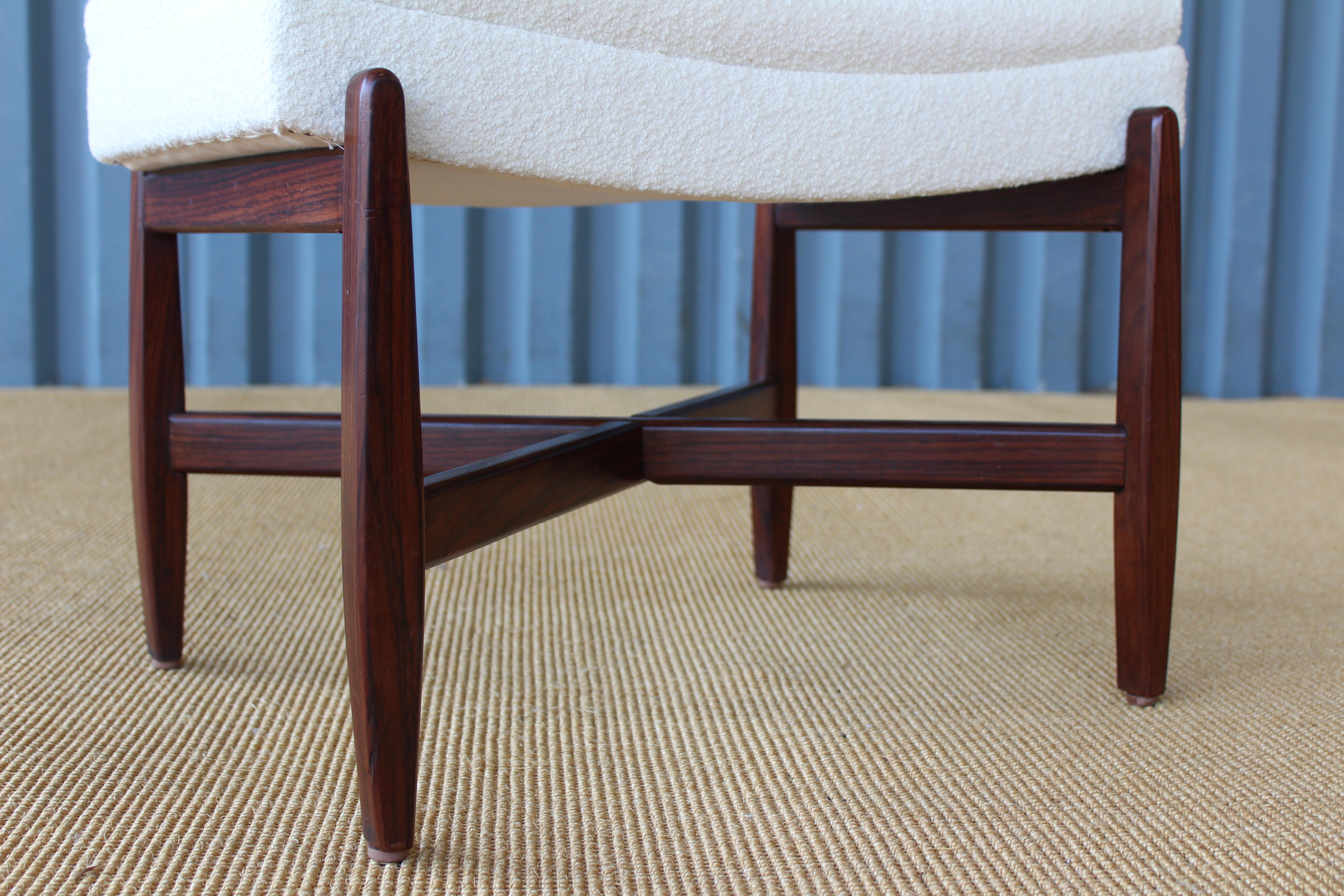 Rosewood Upholstered Footstool, Denmark, 1950s In Excellent Condition In Los Angeles, CA