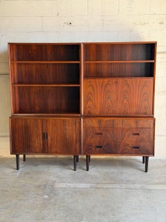 Rosewood Wall Unit Bookcase with Tambour Doors Lyby Mobler Denmark 1960s