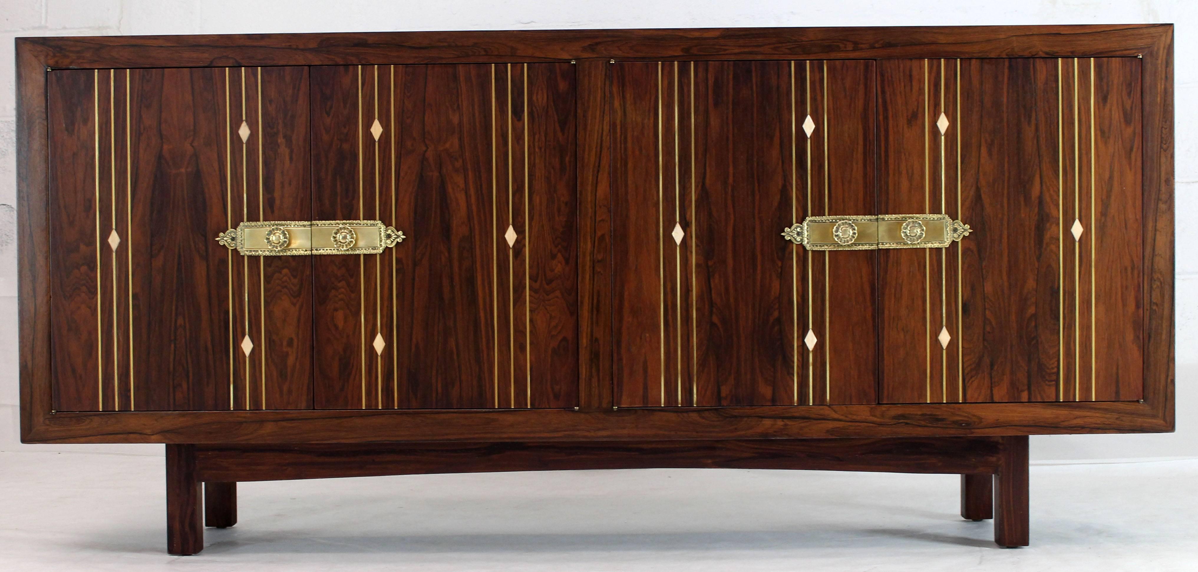 Rosewood with Brass Inlay Midcentury Long Credenza Server 3