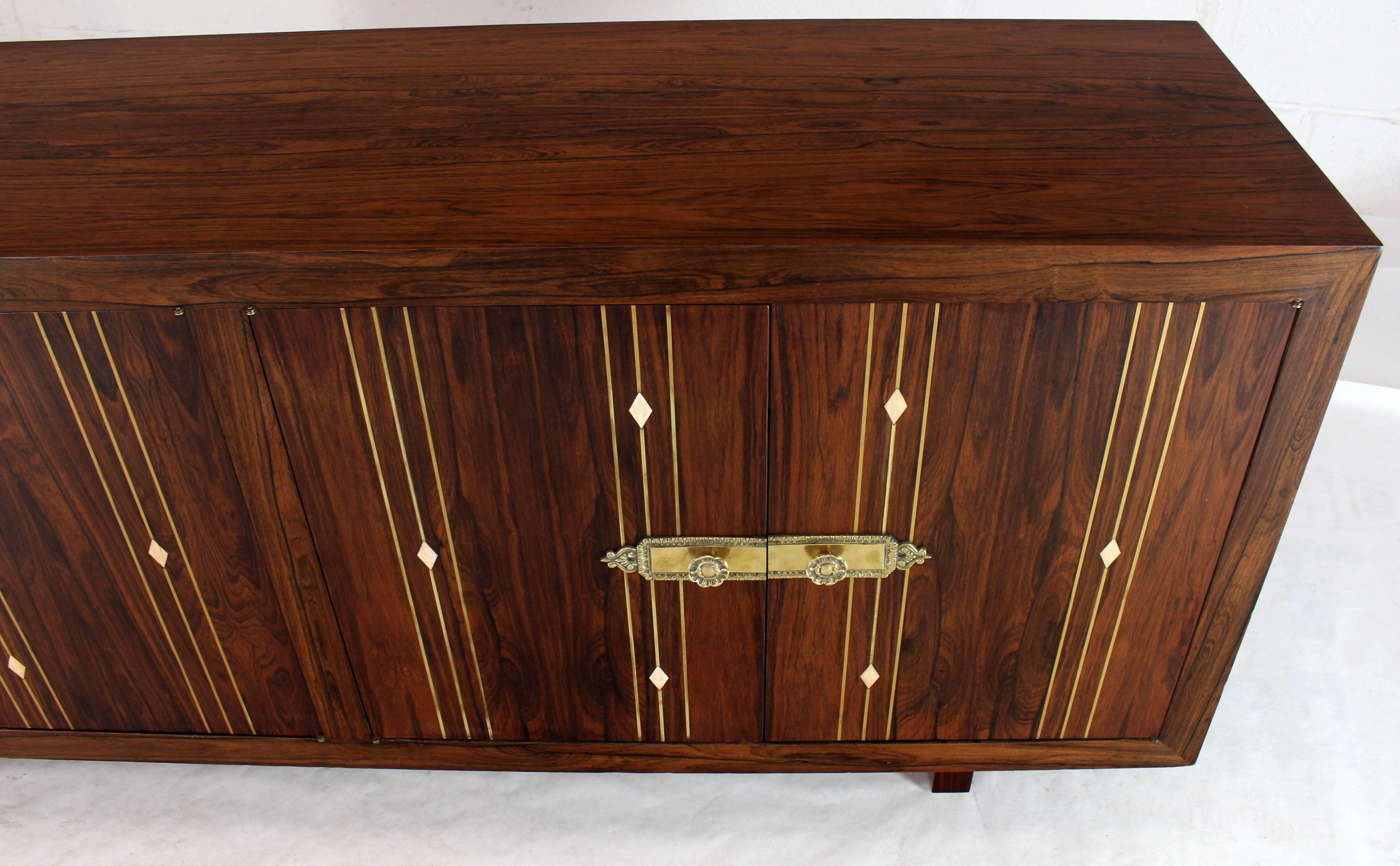 Rosewood with Brass Inlay Midcentury Long Credenza Server 4