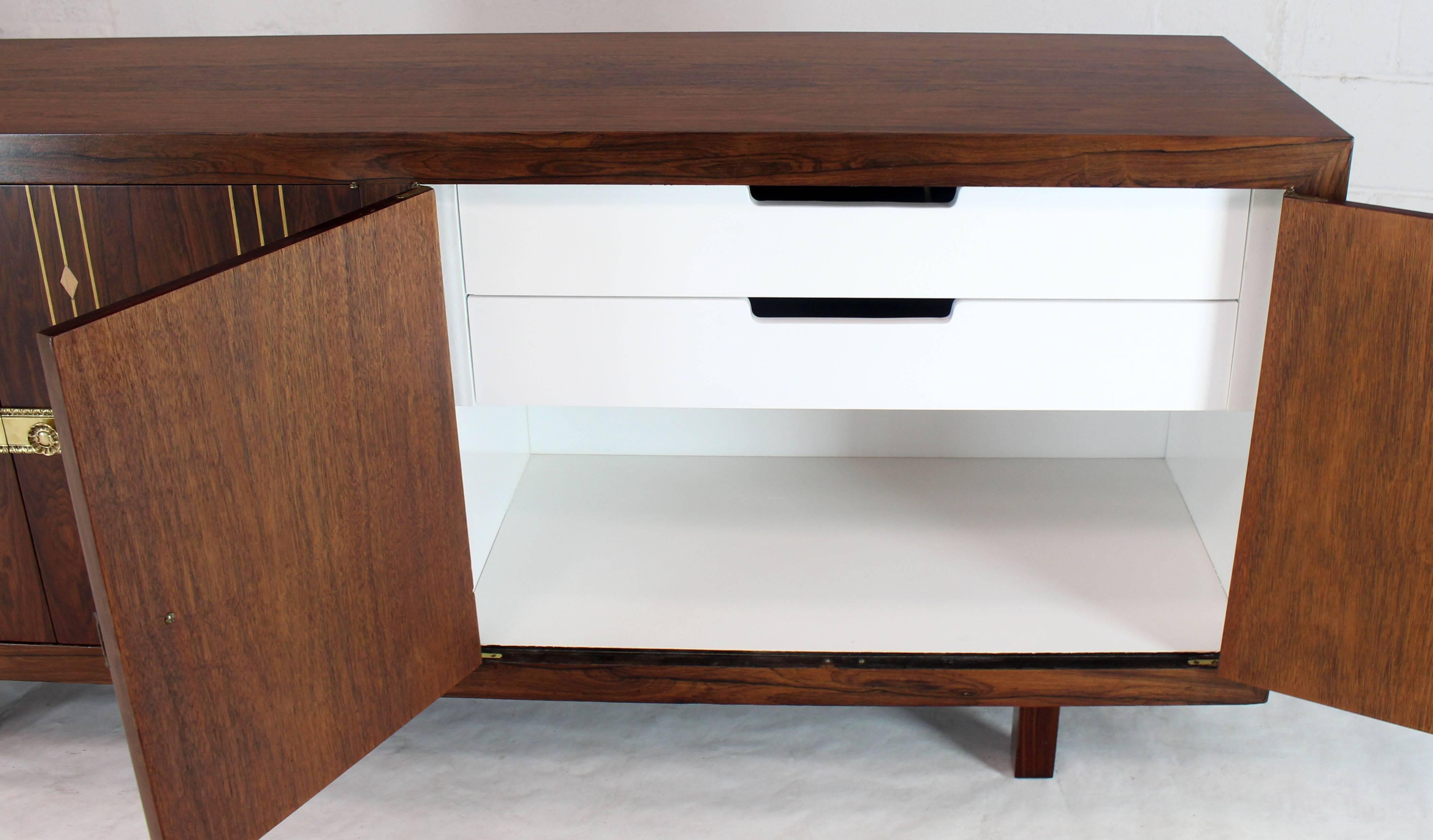 Rosewood with Brass Inlay Midcentury Long Credenza Server 6