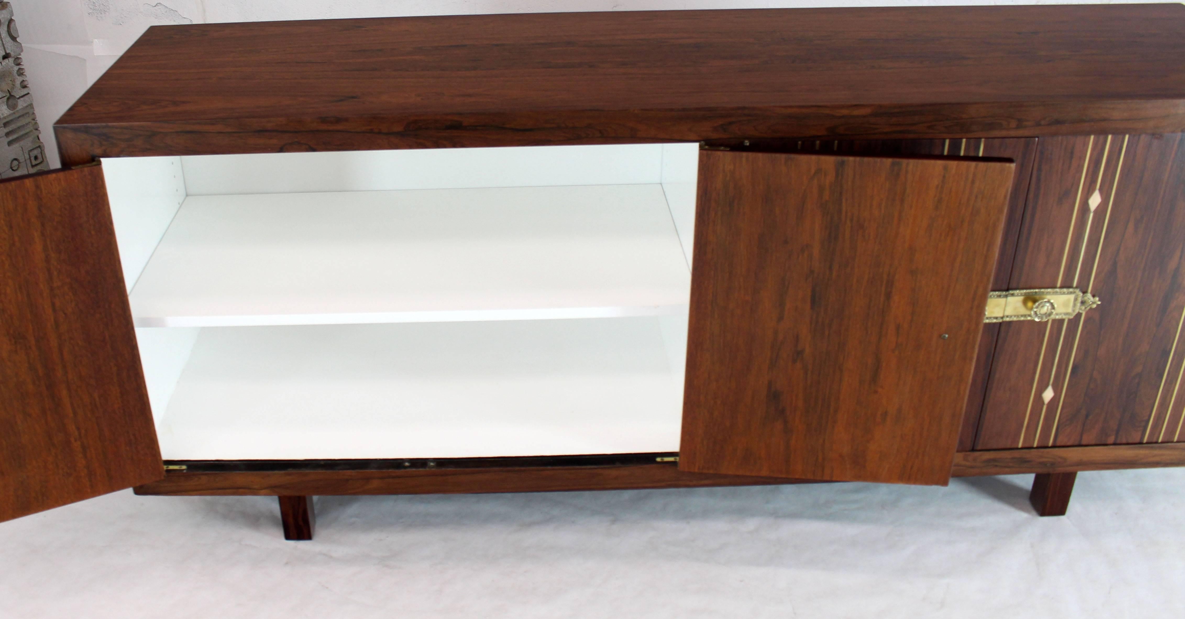 Rosewood with Brass Inlay Midcentury Long Credenza Server 7