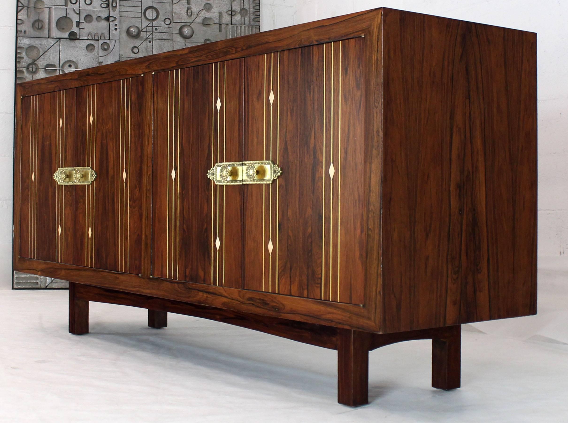 Rosewood with Brass Inlay Midcentury Long Credenza Server 8