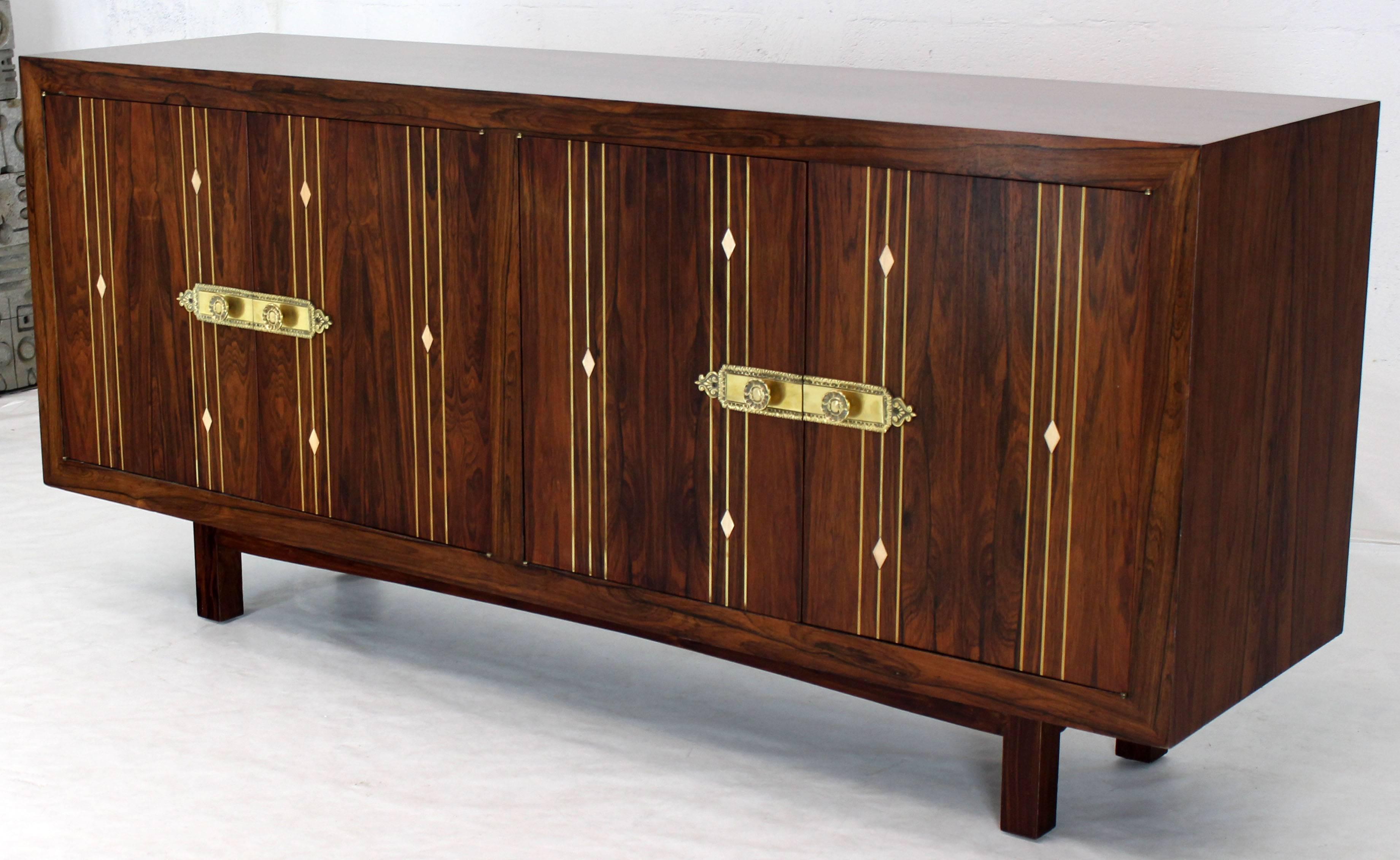 Mid-Century Modern Rosewood with Brass Inlay Midcentury Long Credenza Server