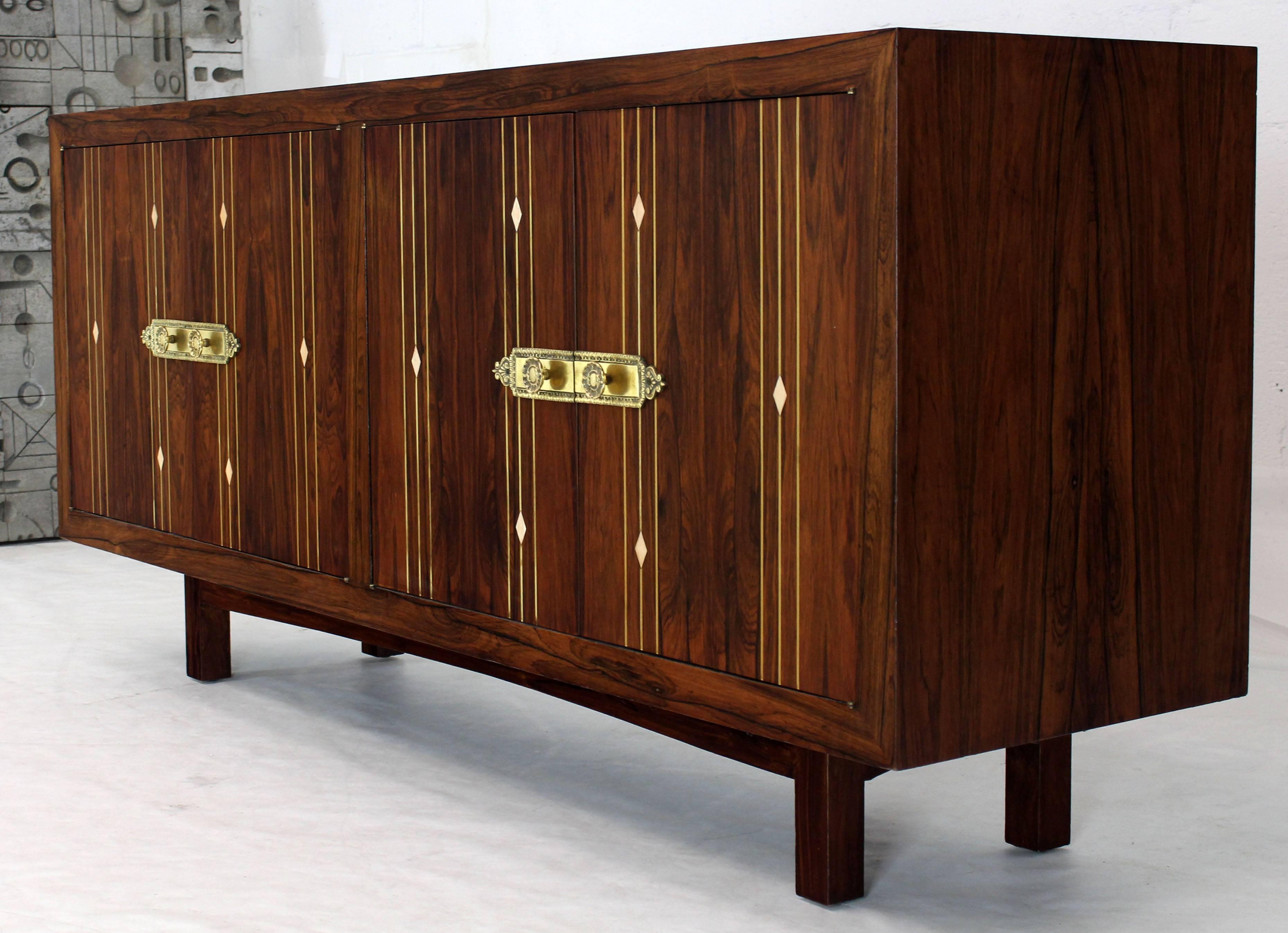 American Rosewood with Brass Inlay Midcentury Long Credenza Server
