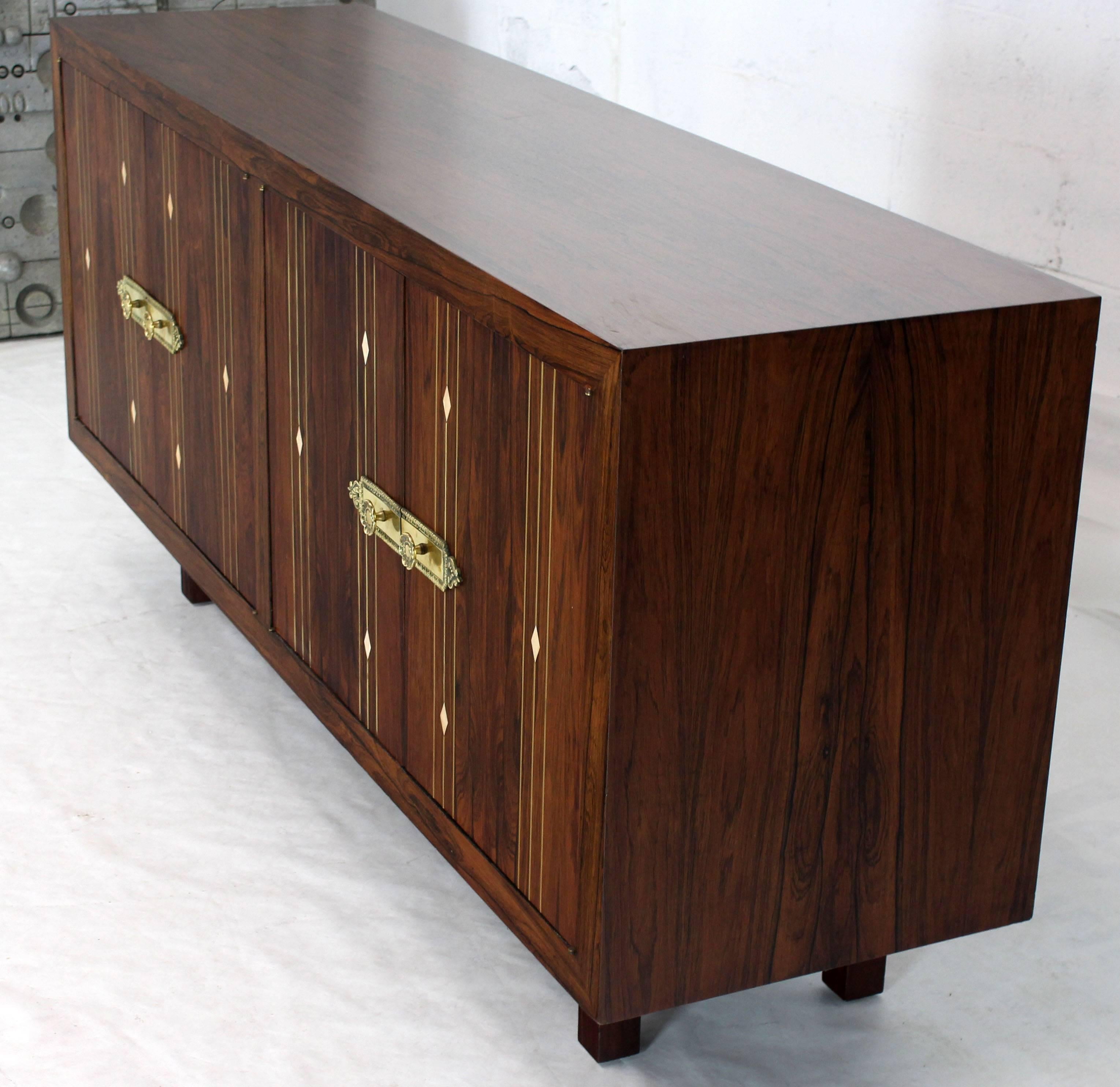 Lacquered Rosewood with Brass Inlay Midcentury Long Credenza Server