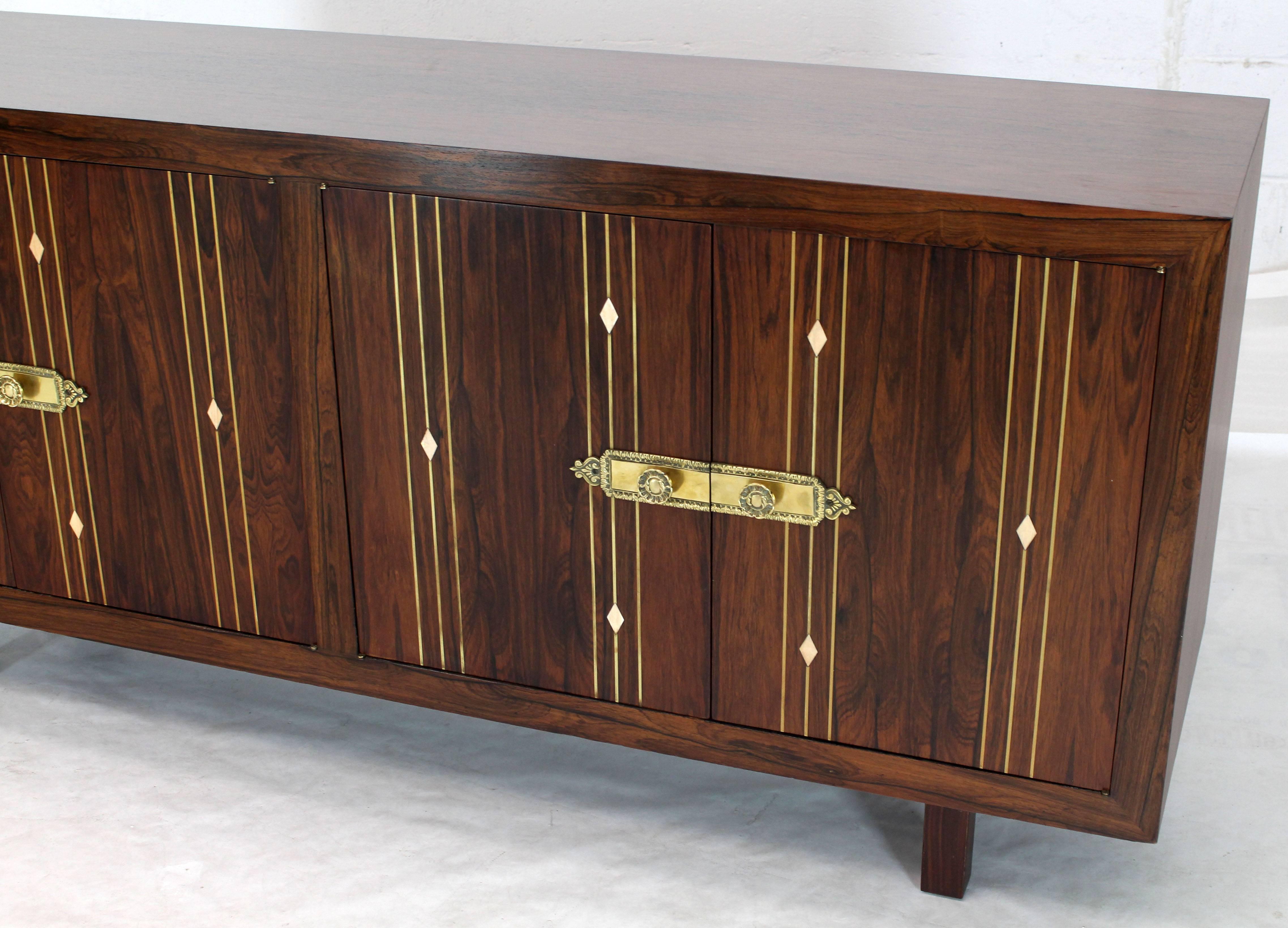 20th Century Rosewood with Brass Inlay Midcentury Long Credenza Server