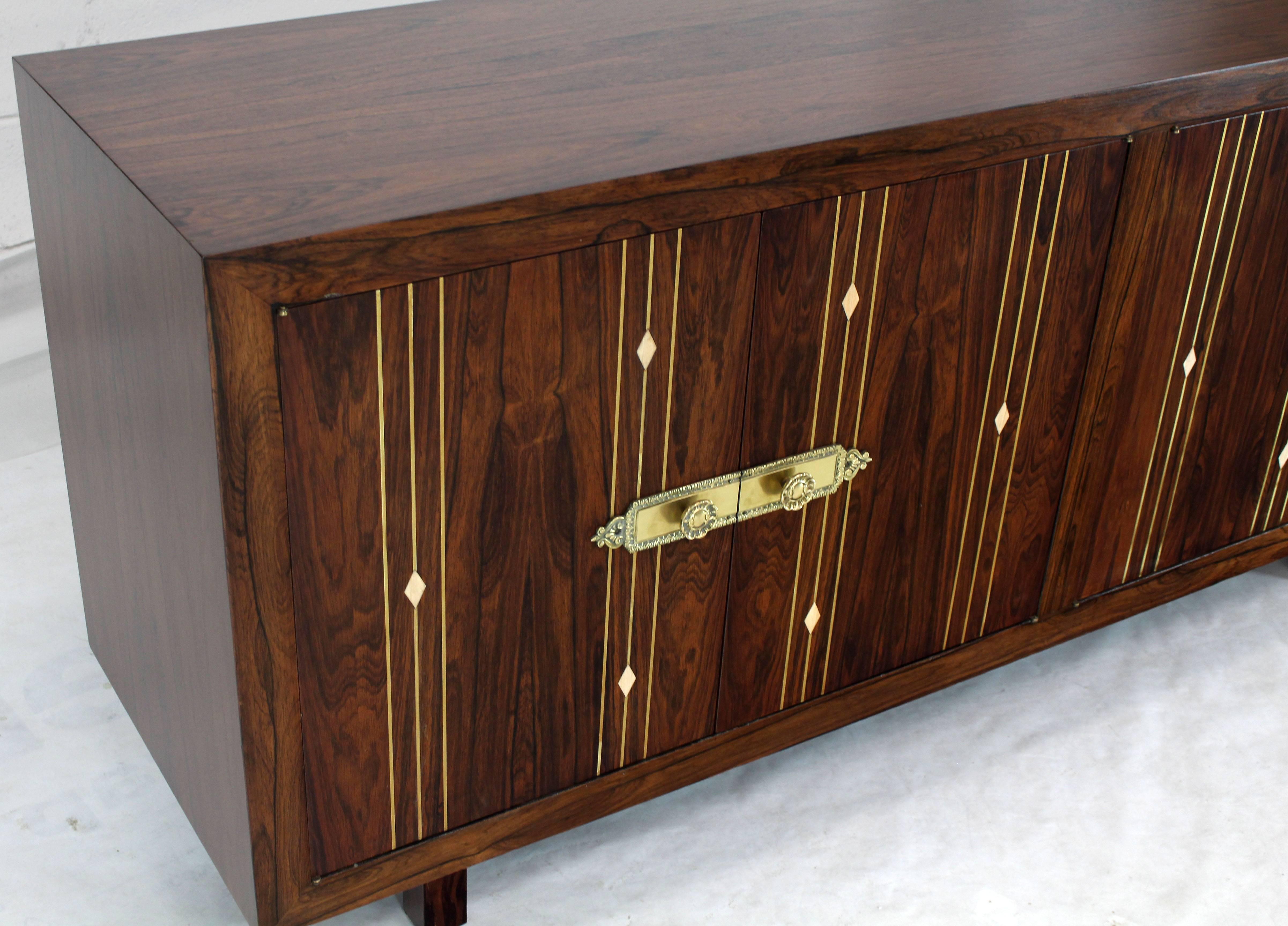 Rosewood with Brass Inlay Midcentury Long Credenza Server 1