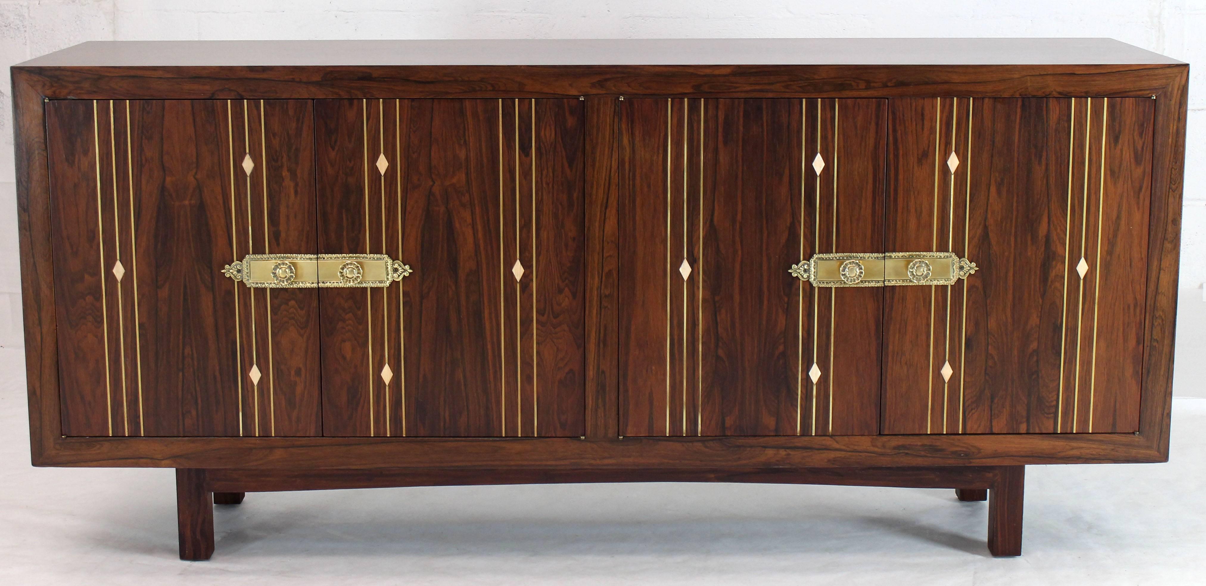 Rosewood with Brass Inlay Midcentury Long Credenza Server 2