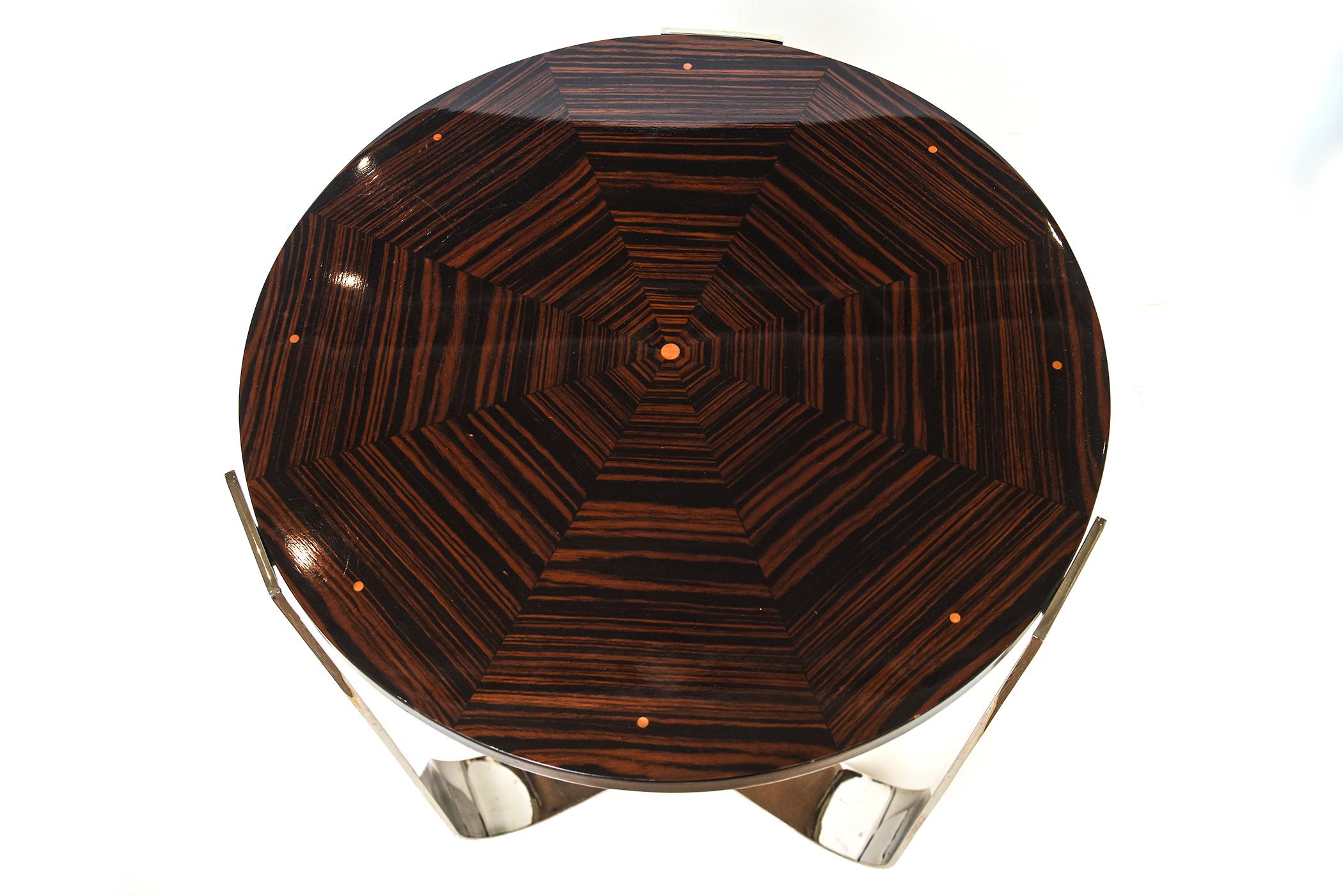 Art Deco Rosewood, Wood and Chrome Plated Stainless Steel Side Table Deco Style Pair