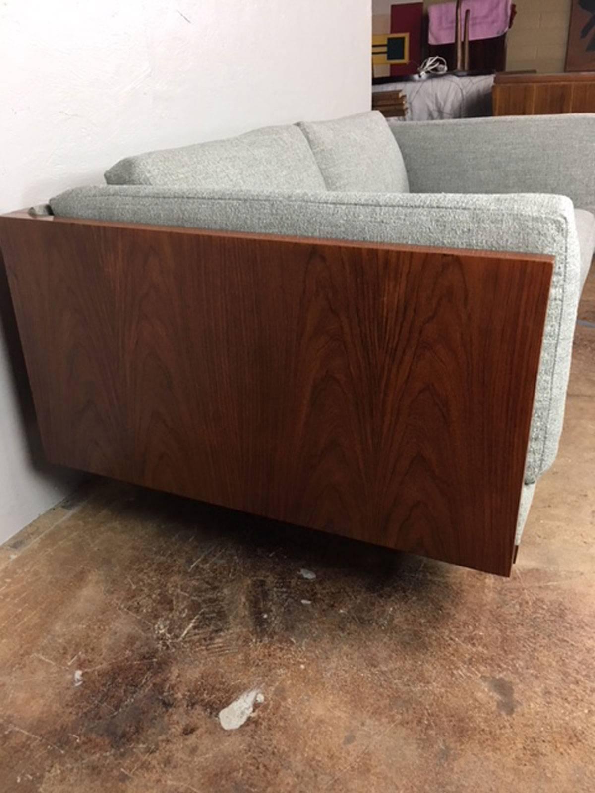 Mid-Century Modern Rosewood Wrapped Low Back Loveseat by Komfort