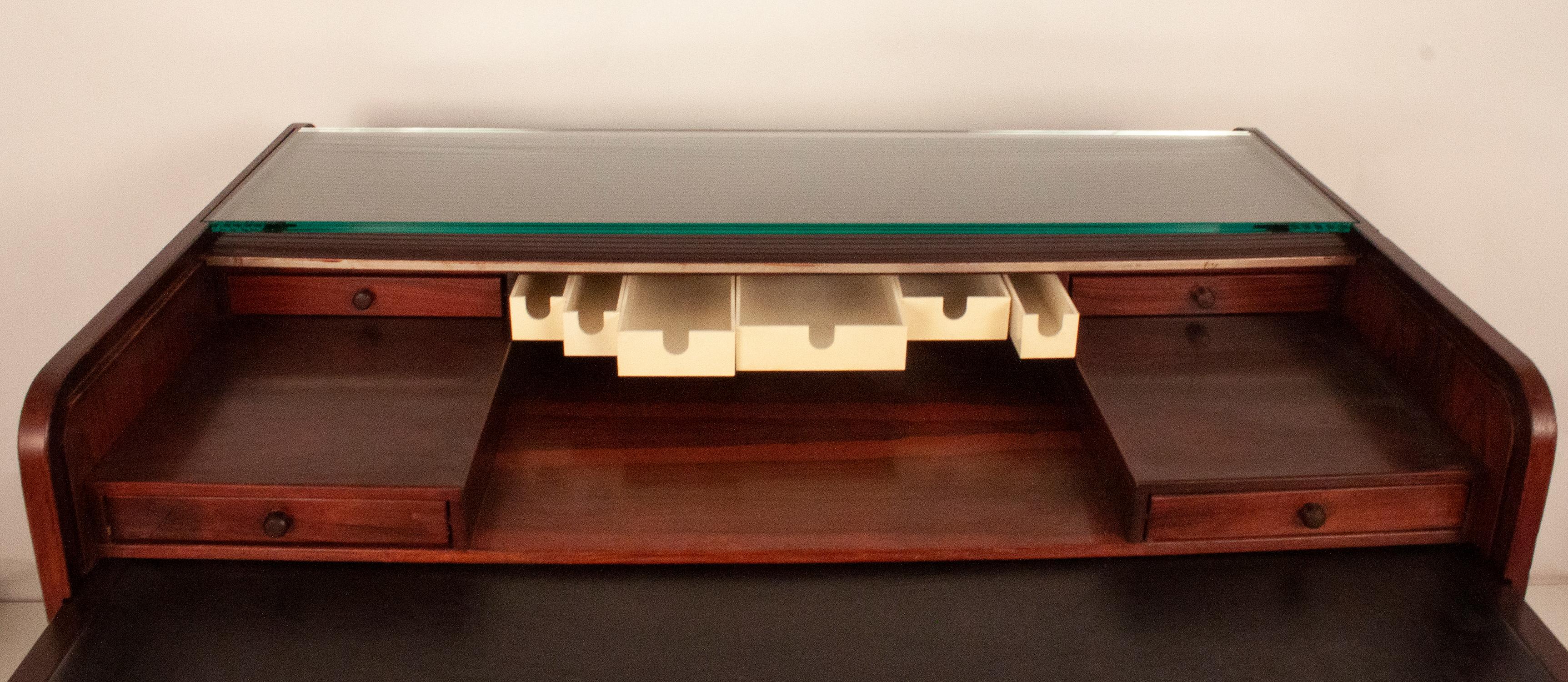 Leather Hardwood Writing Desk Designed in 1960's by Gianfranco Frattini for Bernini