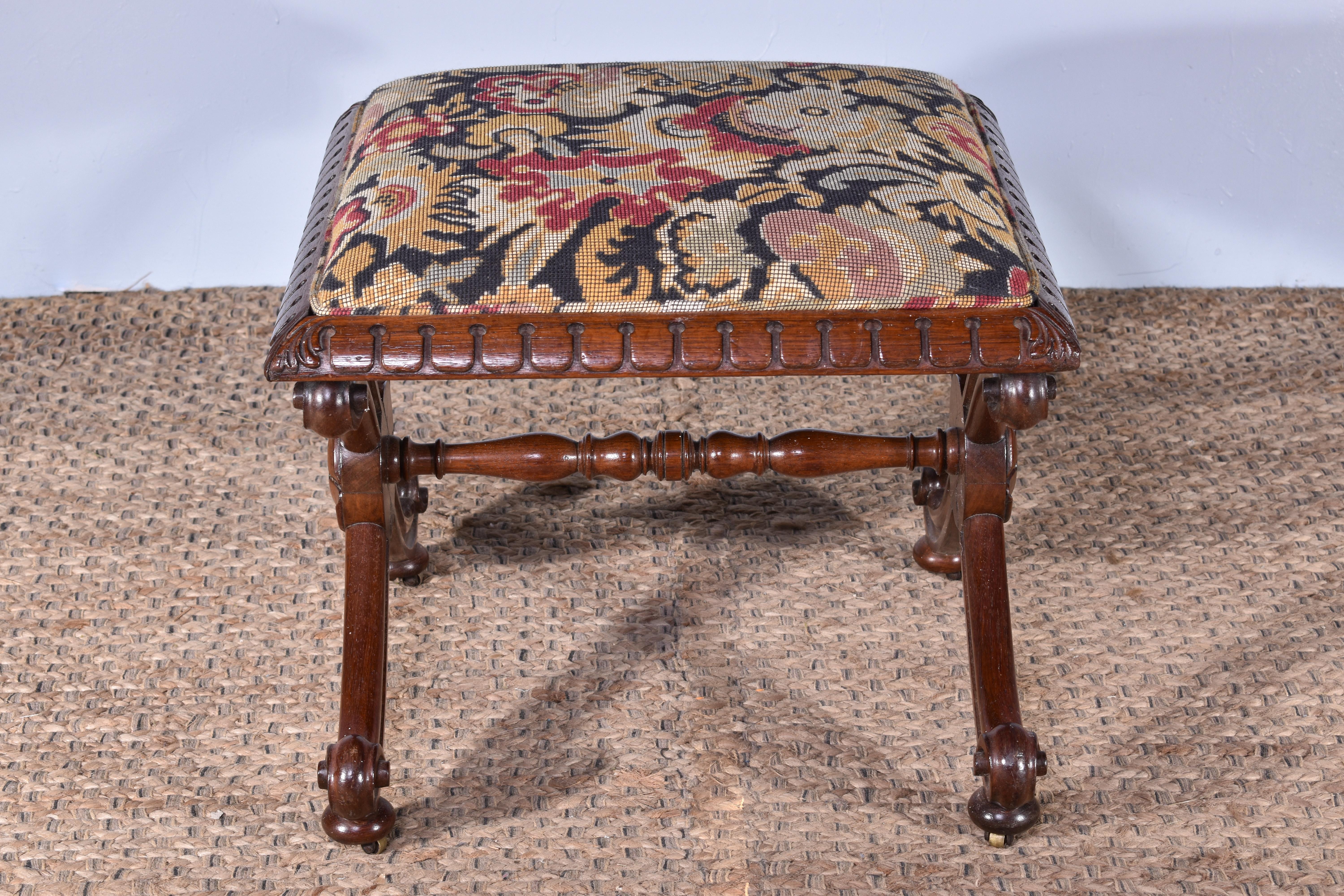British Rosewood X-Frame Stool For Sale