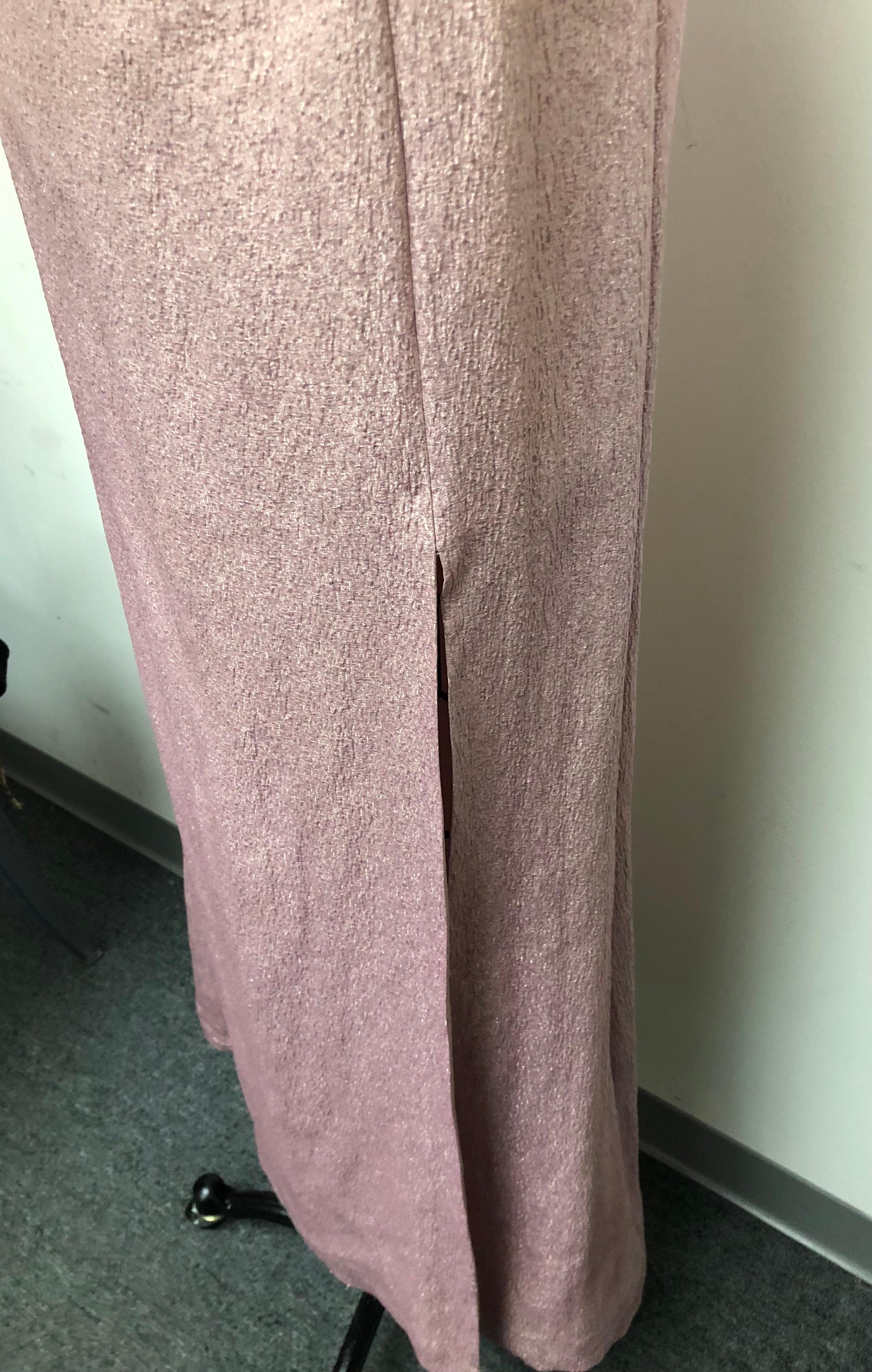 Rosey Pink Sparkly  French Crepe Gown with Side Ruching and Side Slit  For Sale 7