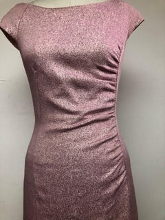 Rose Pink Sparkling French Brocade Gown with Side Ruching and Slit