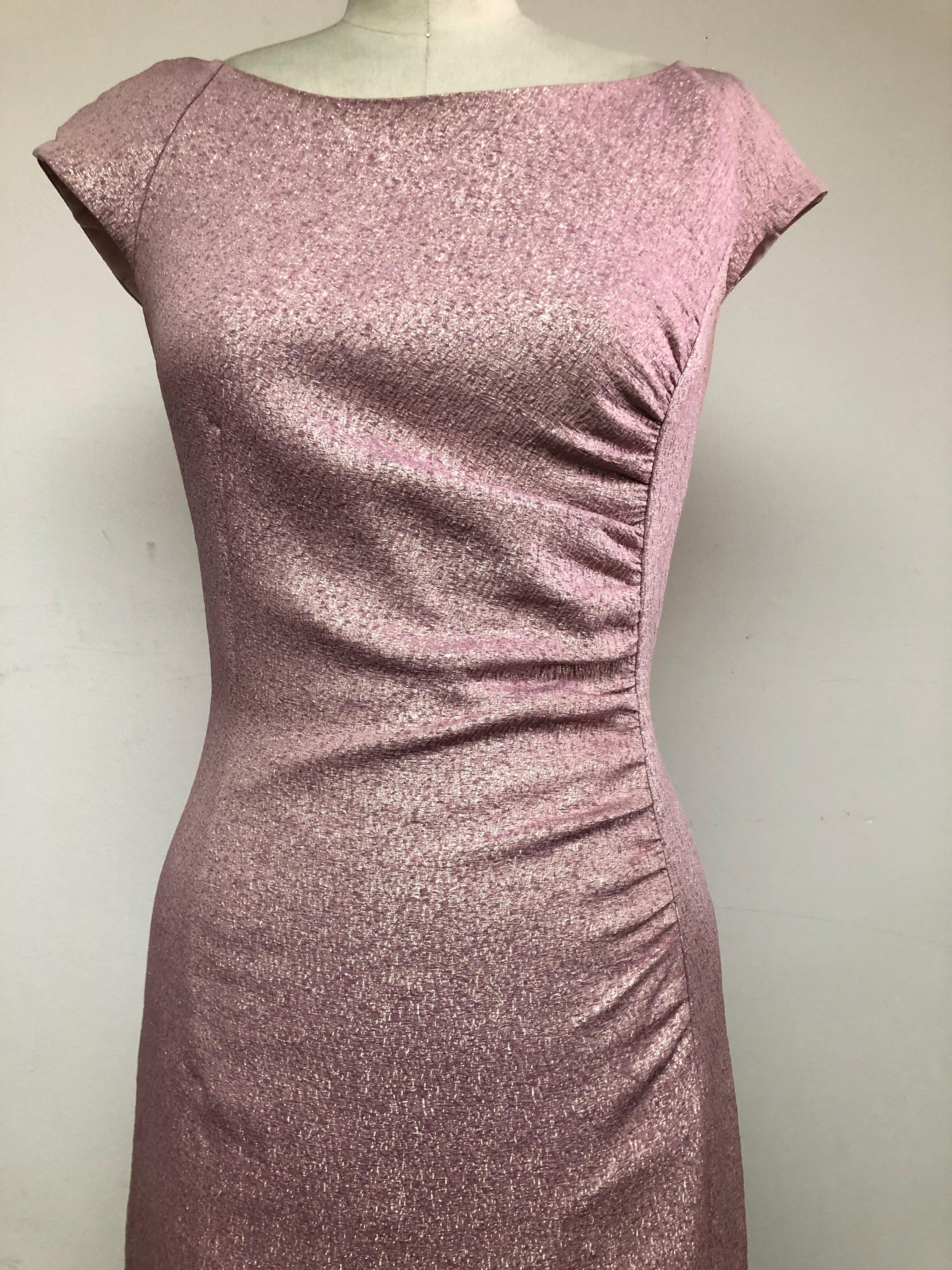 Rosey Pink Sparkly  French Crepe Gown with Side Ruching and Side Slit  For Sale 2