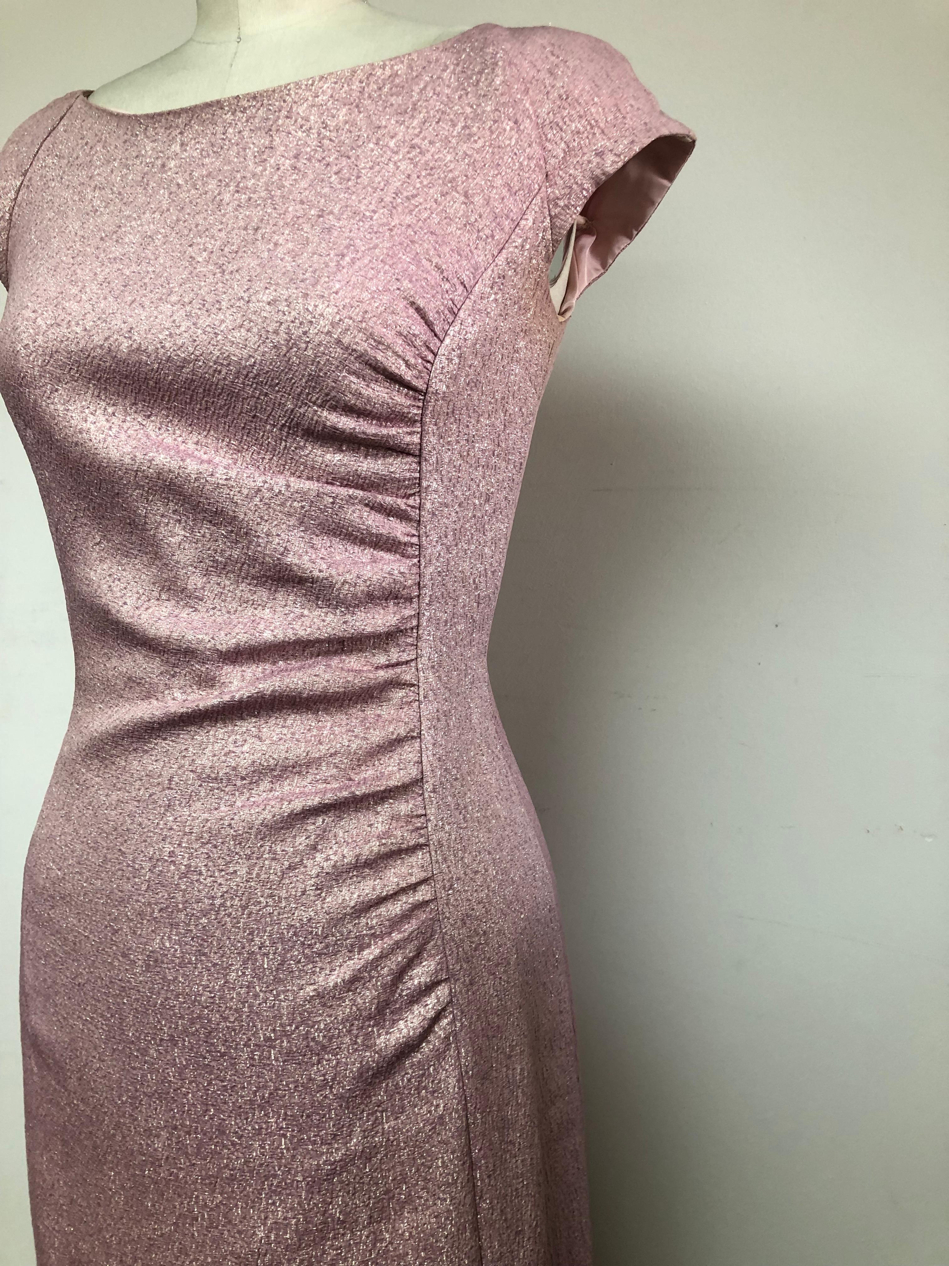 Rosey Pink Sparkly  French Crepe Gown with Side Ruching and Side Slit  For Sale 4