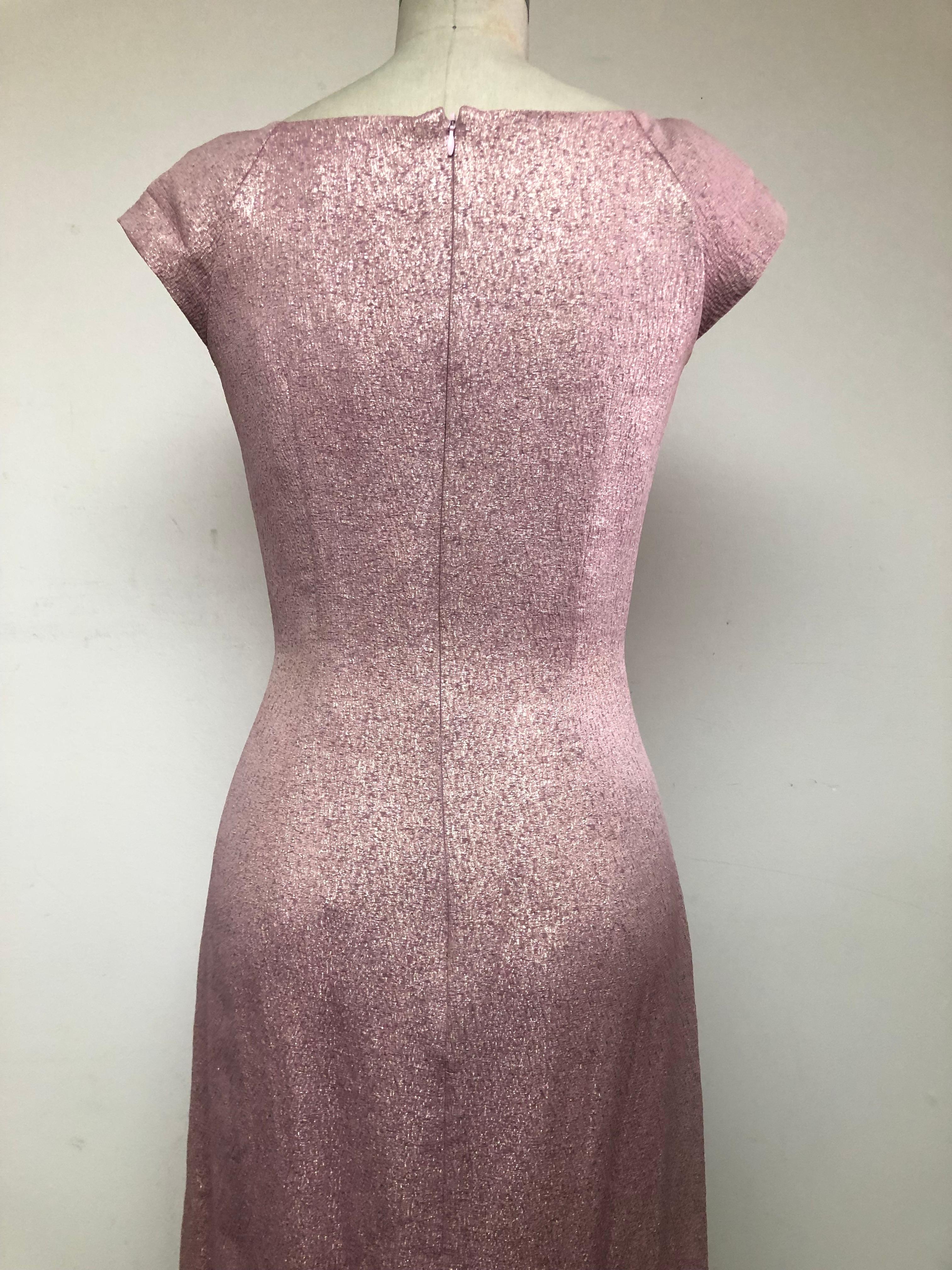 Rosey Pink Sparkly  French Crepe Gown with Side Ruching and Side Slit  For Sale 5