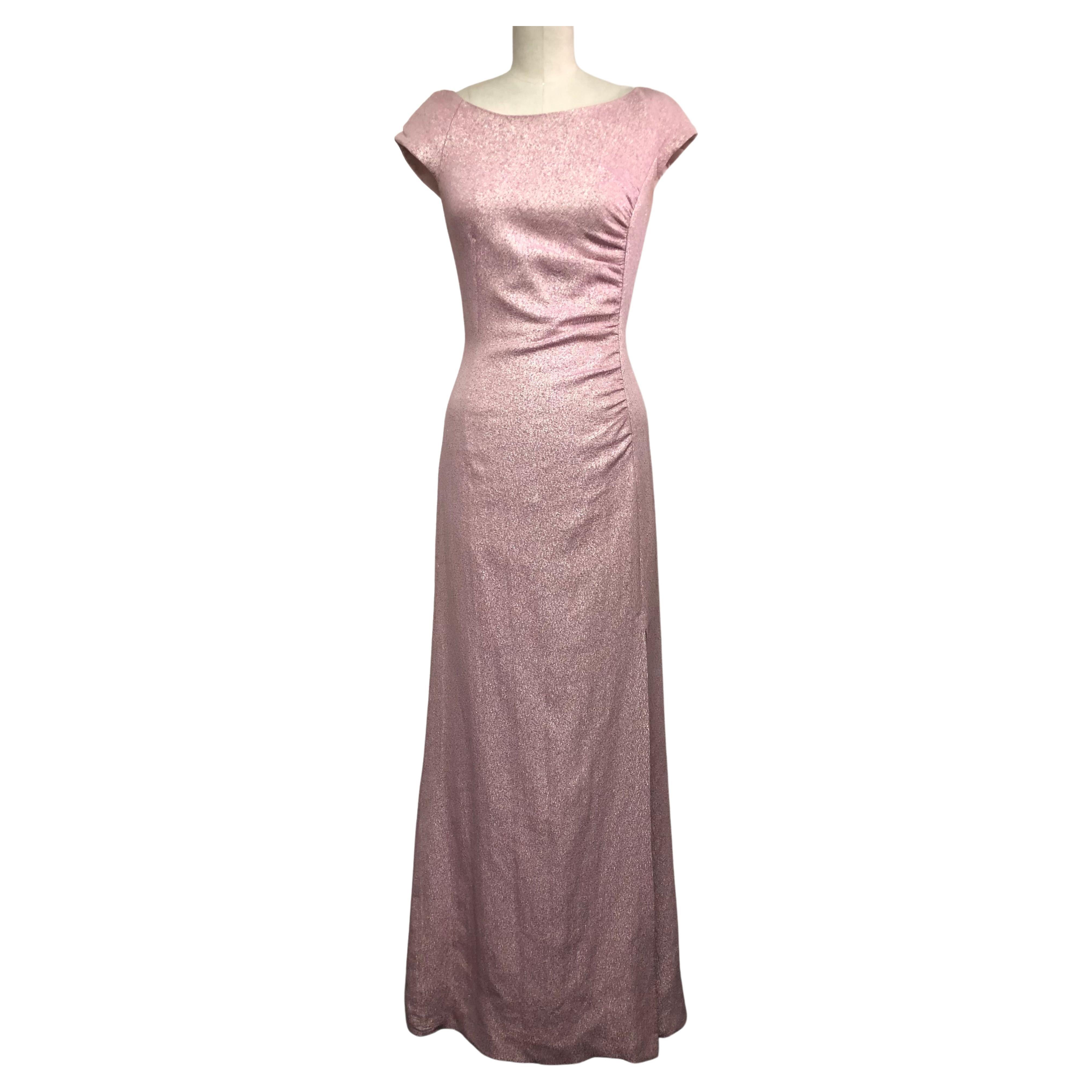 Rosey Pink Sparkly French Crepe Gown with Side Ruching and Side Slit For  Sale at 1stDibs