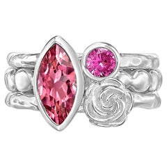 Rosey Posey Twinkle Stacking Rings en argent sterling