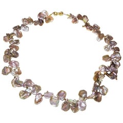 Brown/Rosy Keshi Pearl Necklace