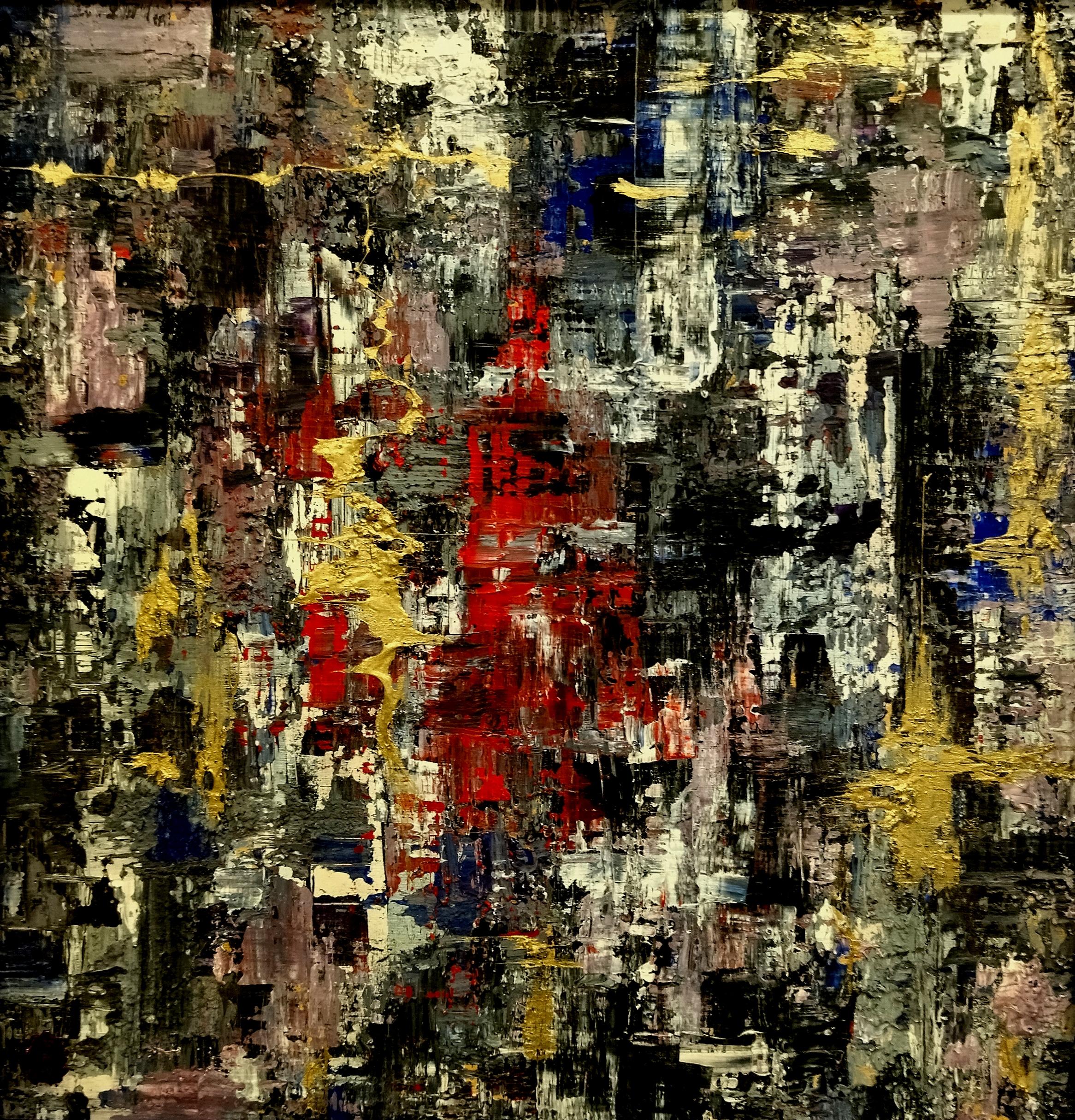 Roshan  Piazza CITY. originale  pittura contemporanea a tecnica mista - Abstract Painting Nero di ROSHAN