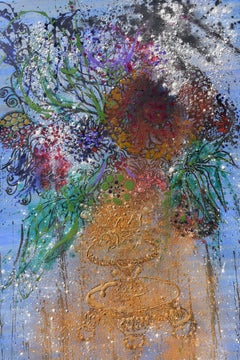 VASE OF FLOWERS.original contemporary mixed media painting